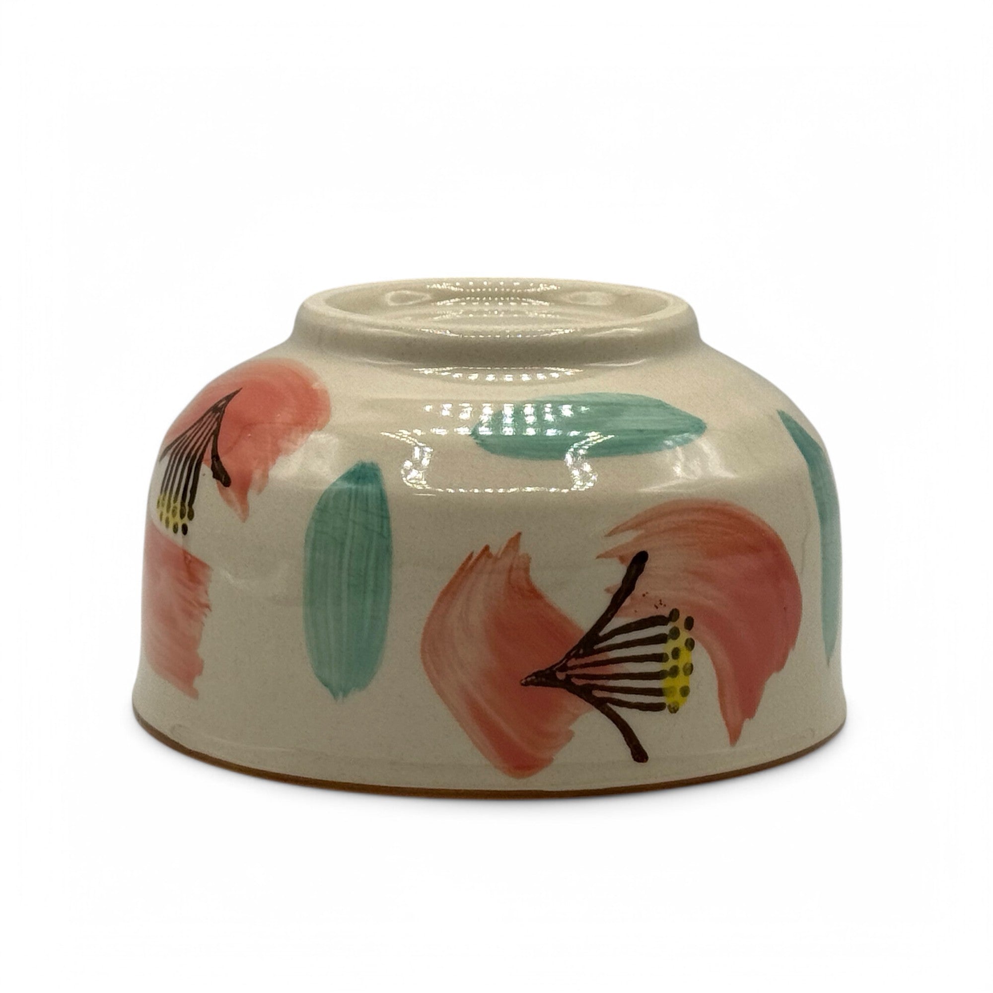Akai Hana Beige Seto-yaki Chawan - Japanese Matcha Bowl