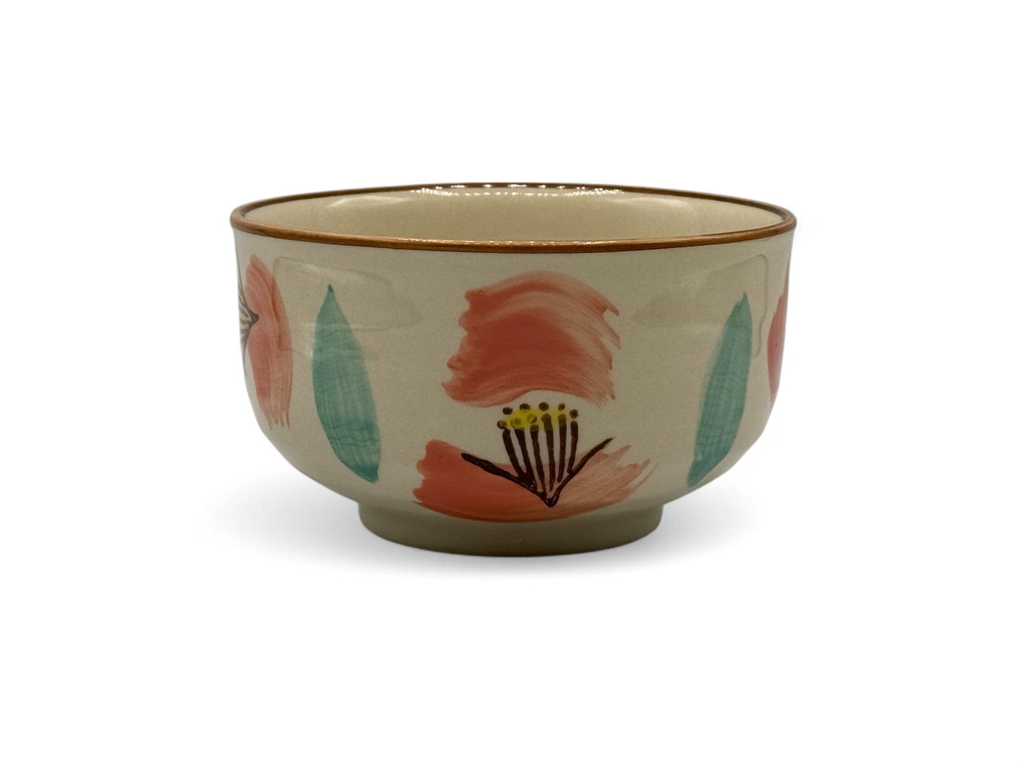 Akai Hana Beige Seto-yaki Chawan - Japanese Matcha Bowl