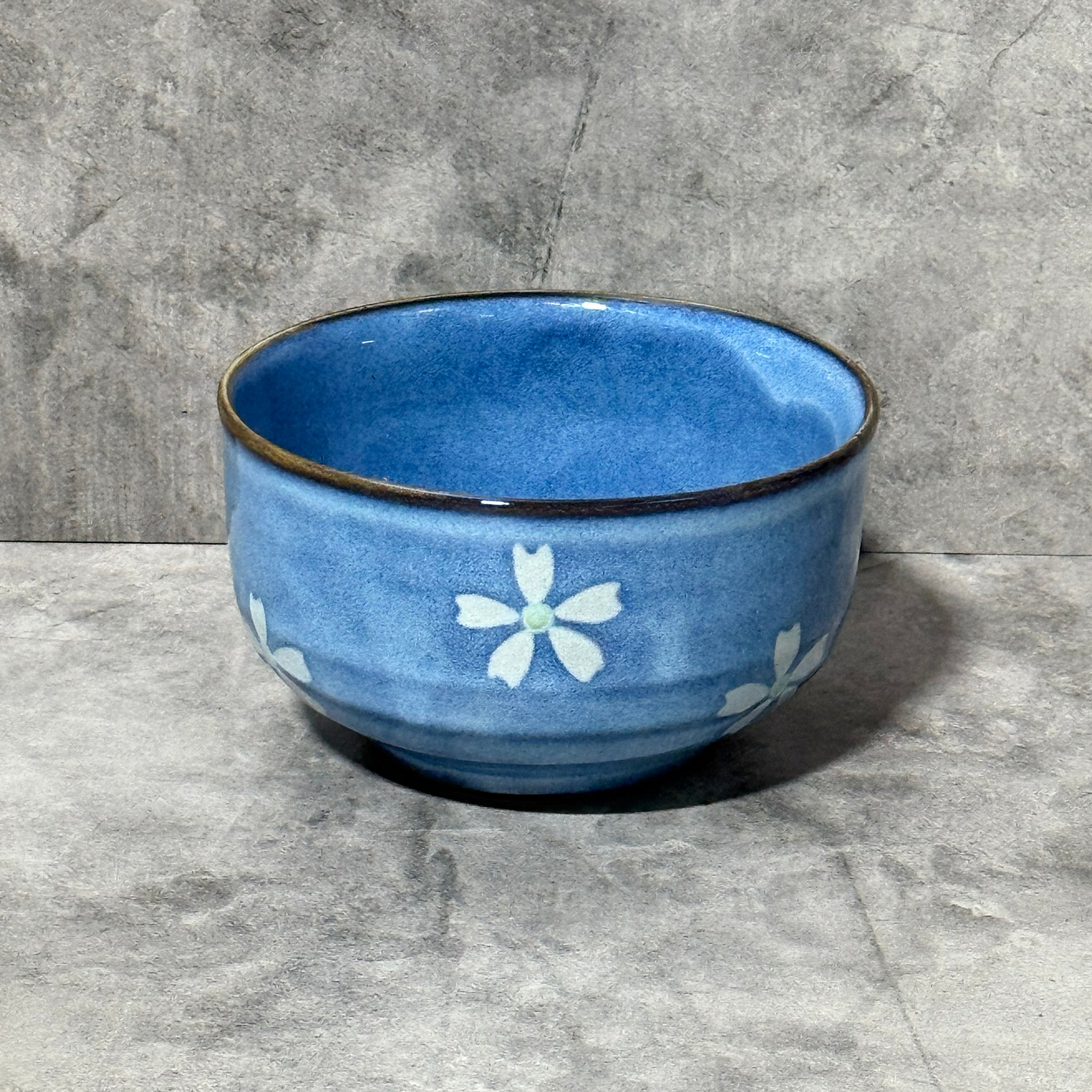 Kinyo Sakura Blue Seto-yaki Chawan - Japanese Matcha Bowl