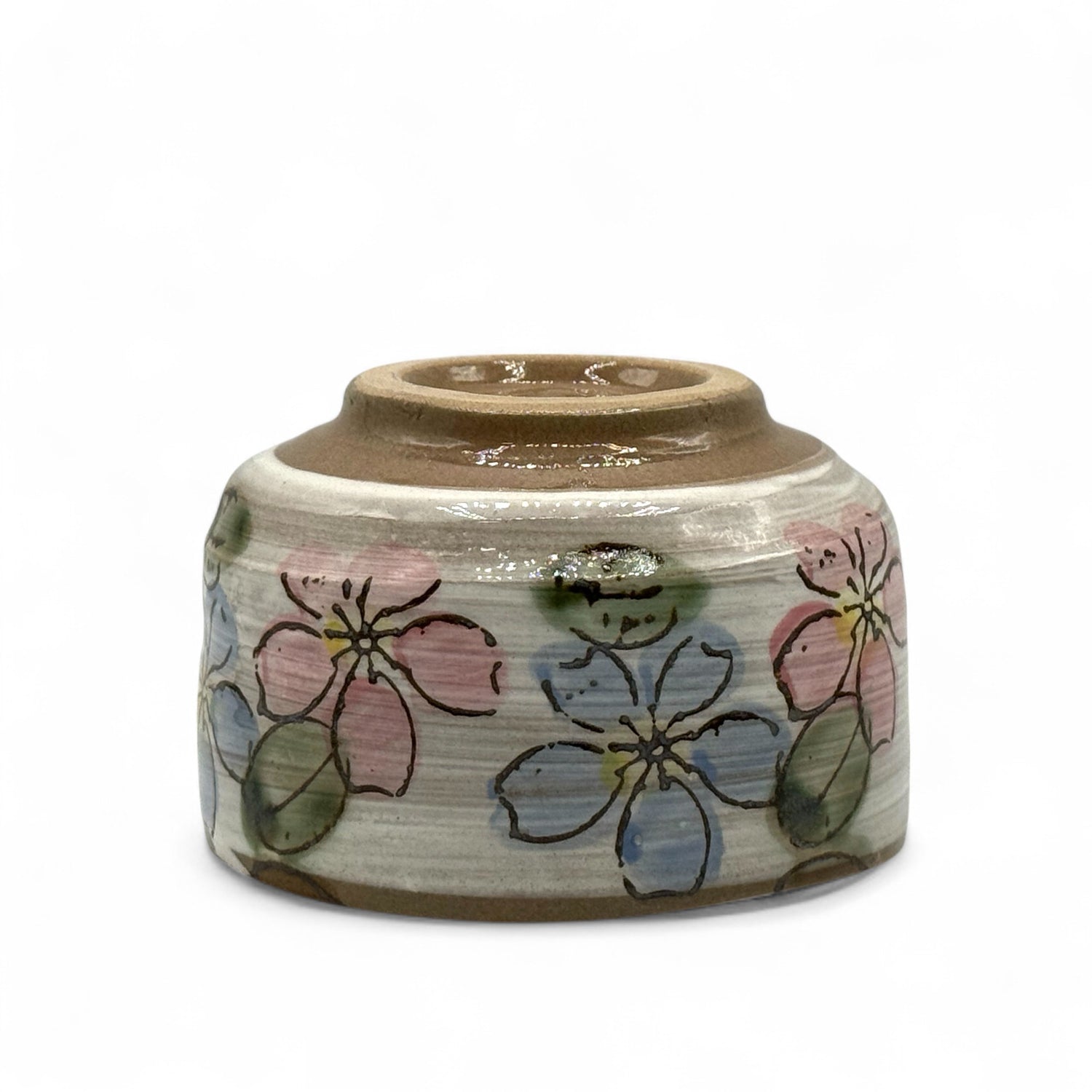 Cherry Blue Blossom Garden Mino-yaki Chawan - Japanese Matcha Bowl