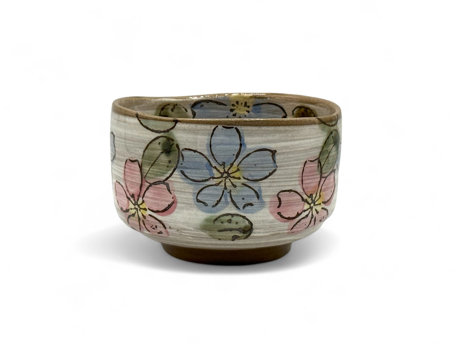 Cherry Blue Blossom Garden Mino-yaki Chawan - Japanese Matcha Bowl