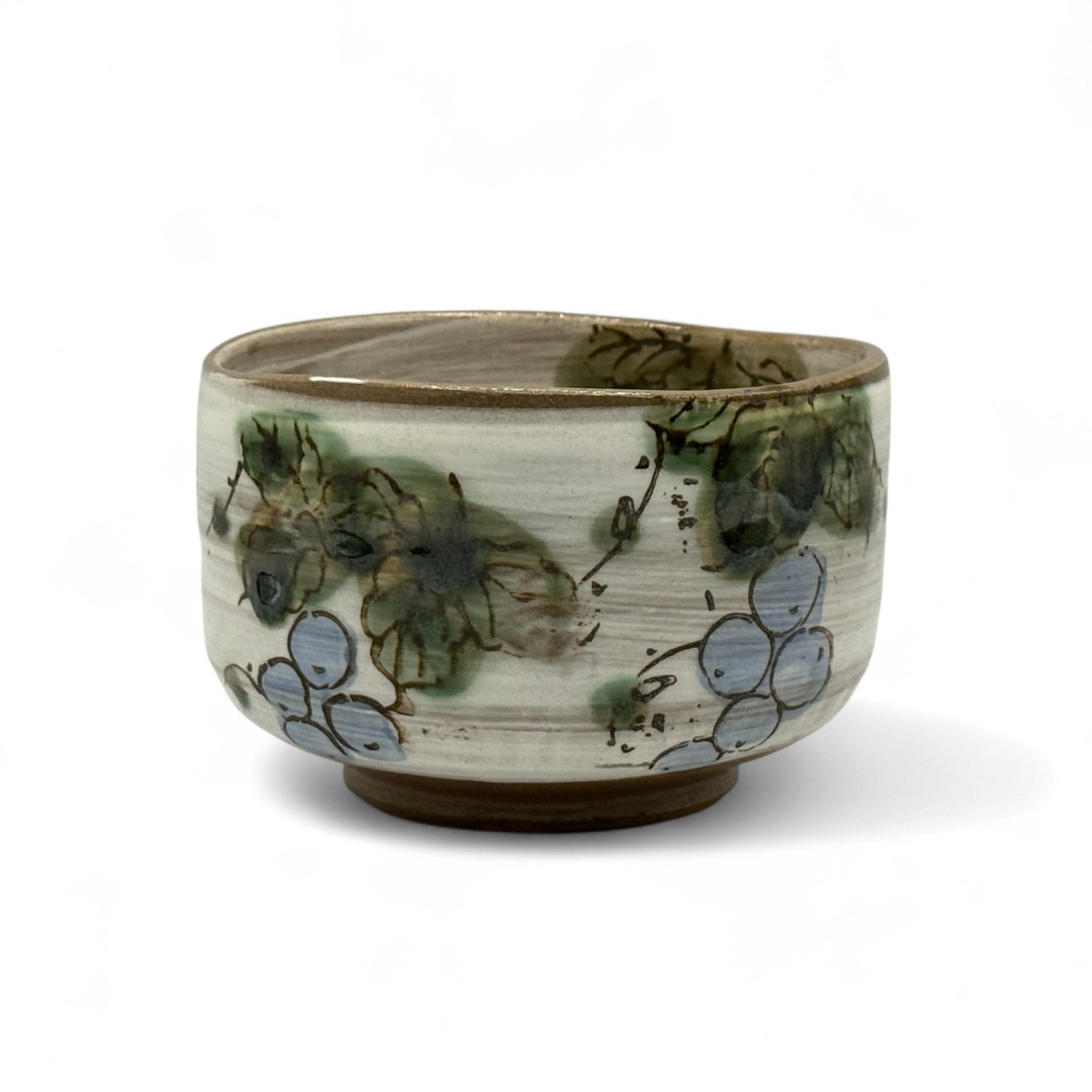 Grapevine Blue Garden Mino-yaki Chawan - Japanese Matcha Bowl