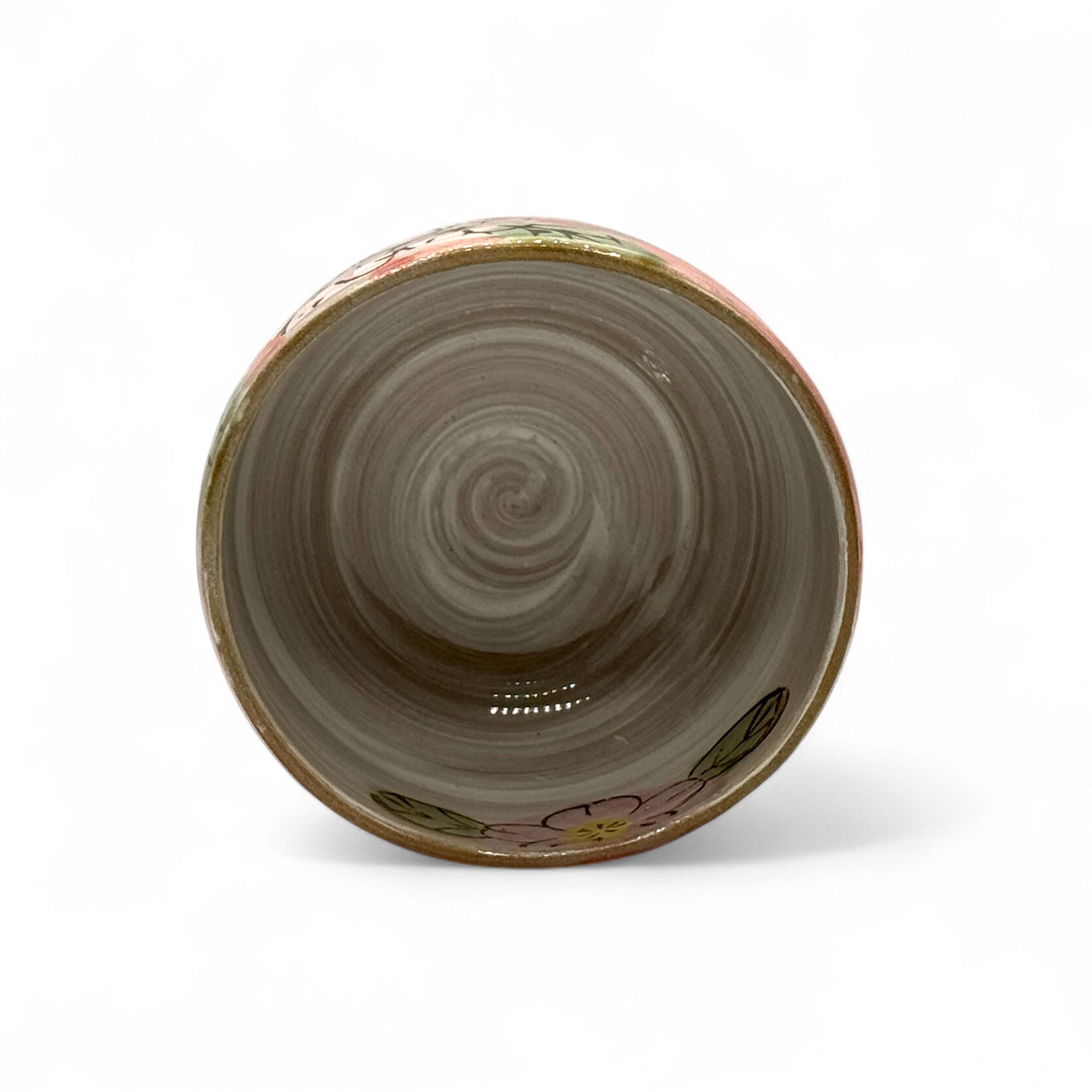 Patterned Cherry Red Blossom Mino-yaki Chawan - Japanese Matcha Bowl
