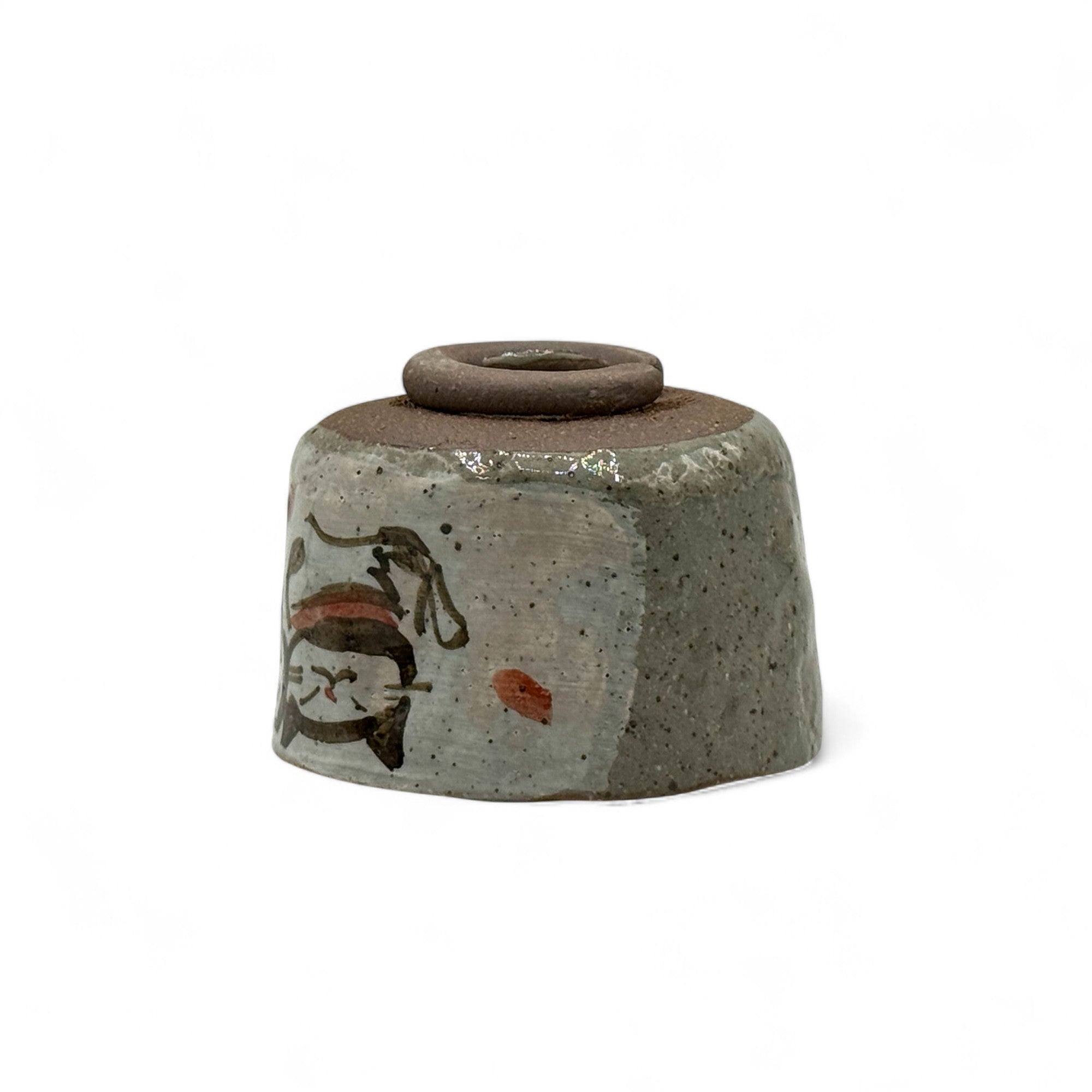 Maneki Neko Tedzukuri Gray Mino-yaki Chawan - Japanese Mini Matcha Bowl