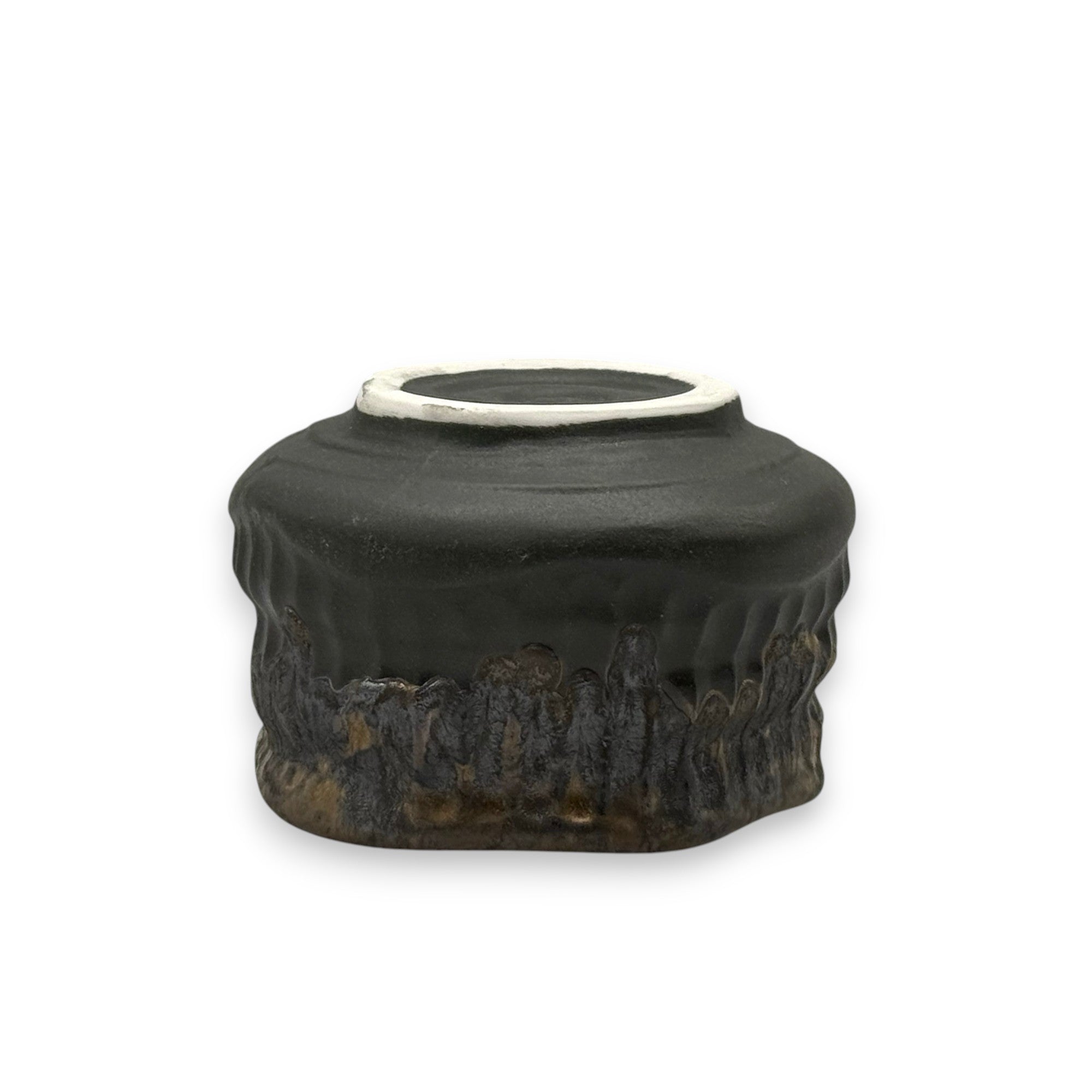 Mangantataki Kin Black Mino-yaki Chawan - Japanese Mini Matcha Bowl