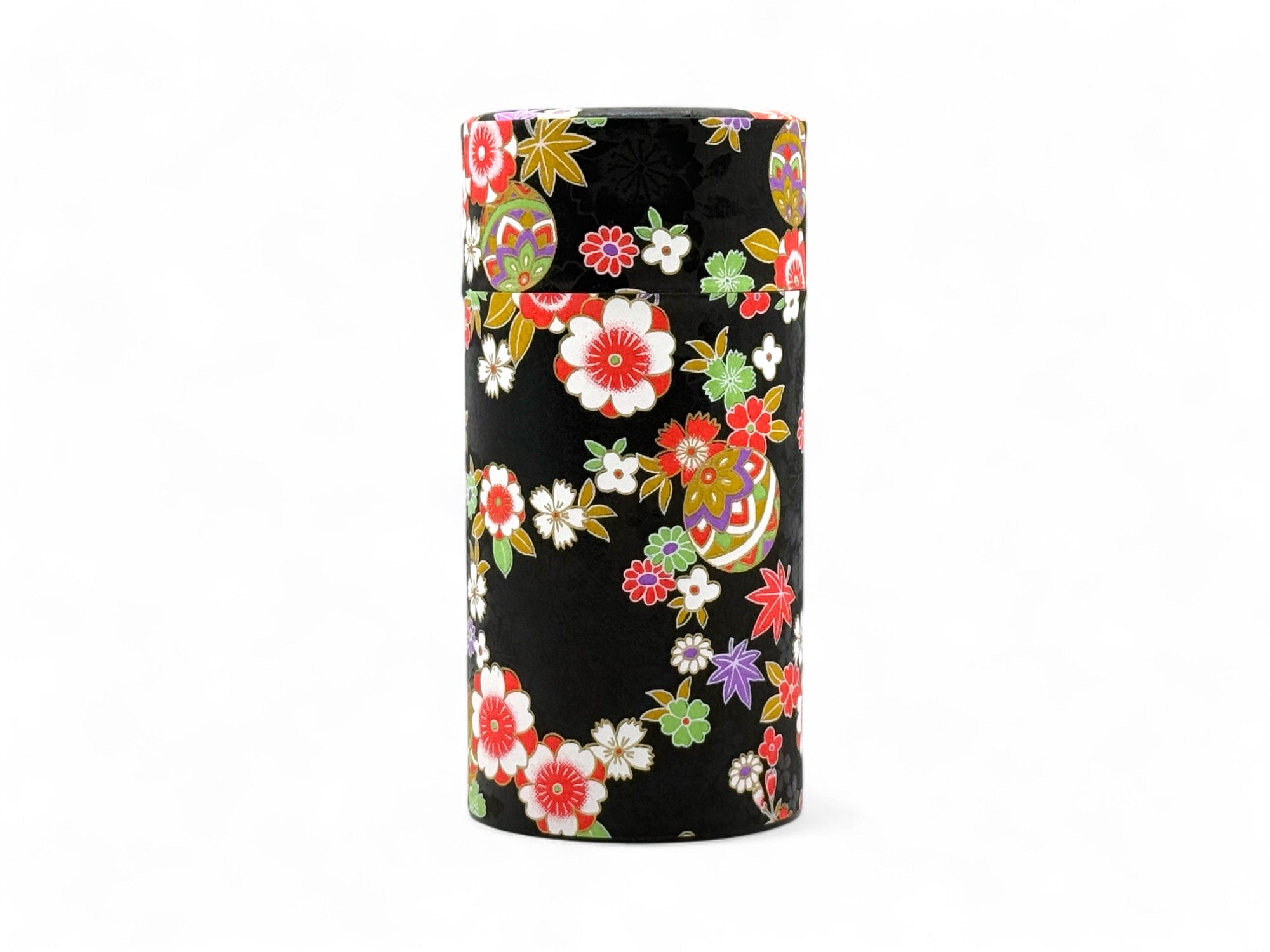 Matsuri Black Washi Paper Wrapped Tea Canister (L) - Japanese Chazutsu