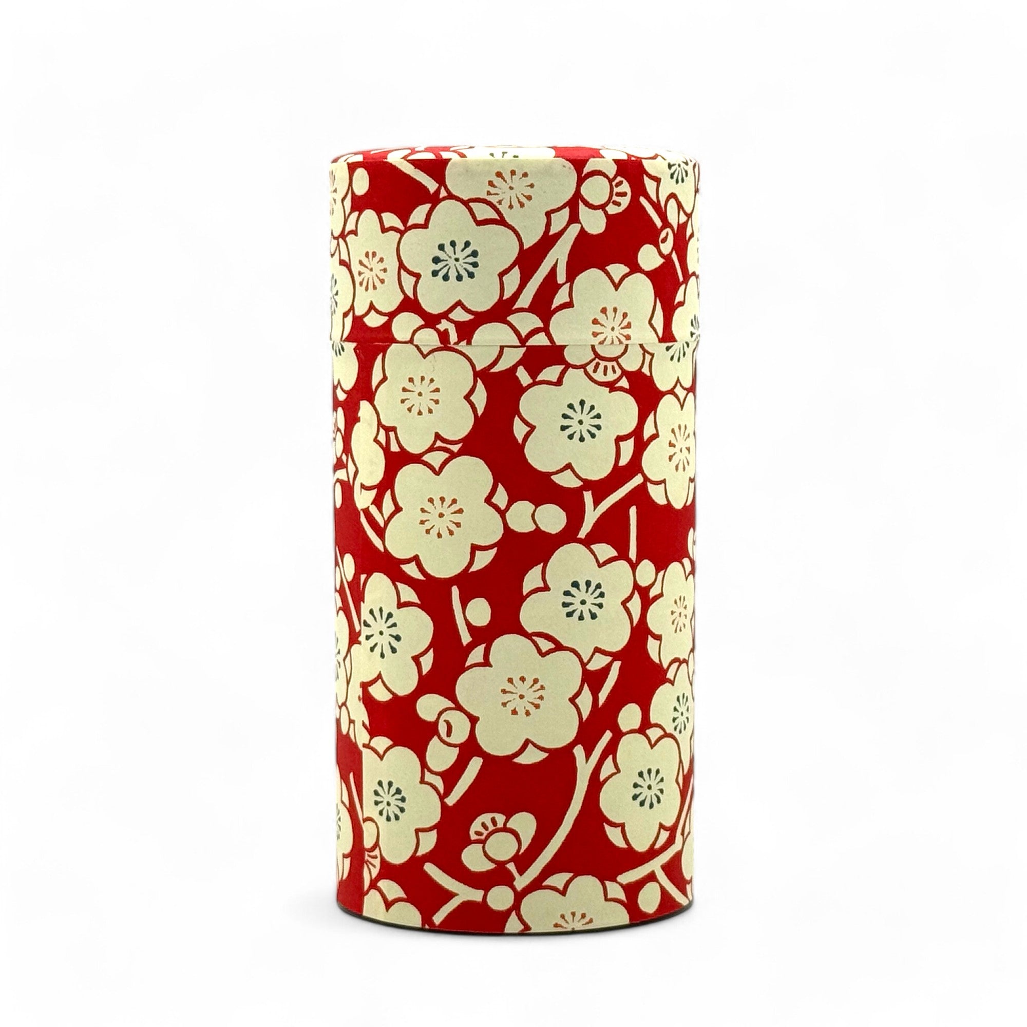Sakura Red Washi Paper Wrapped Tea Canister - Japanese Chazutsu