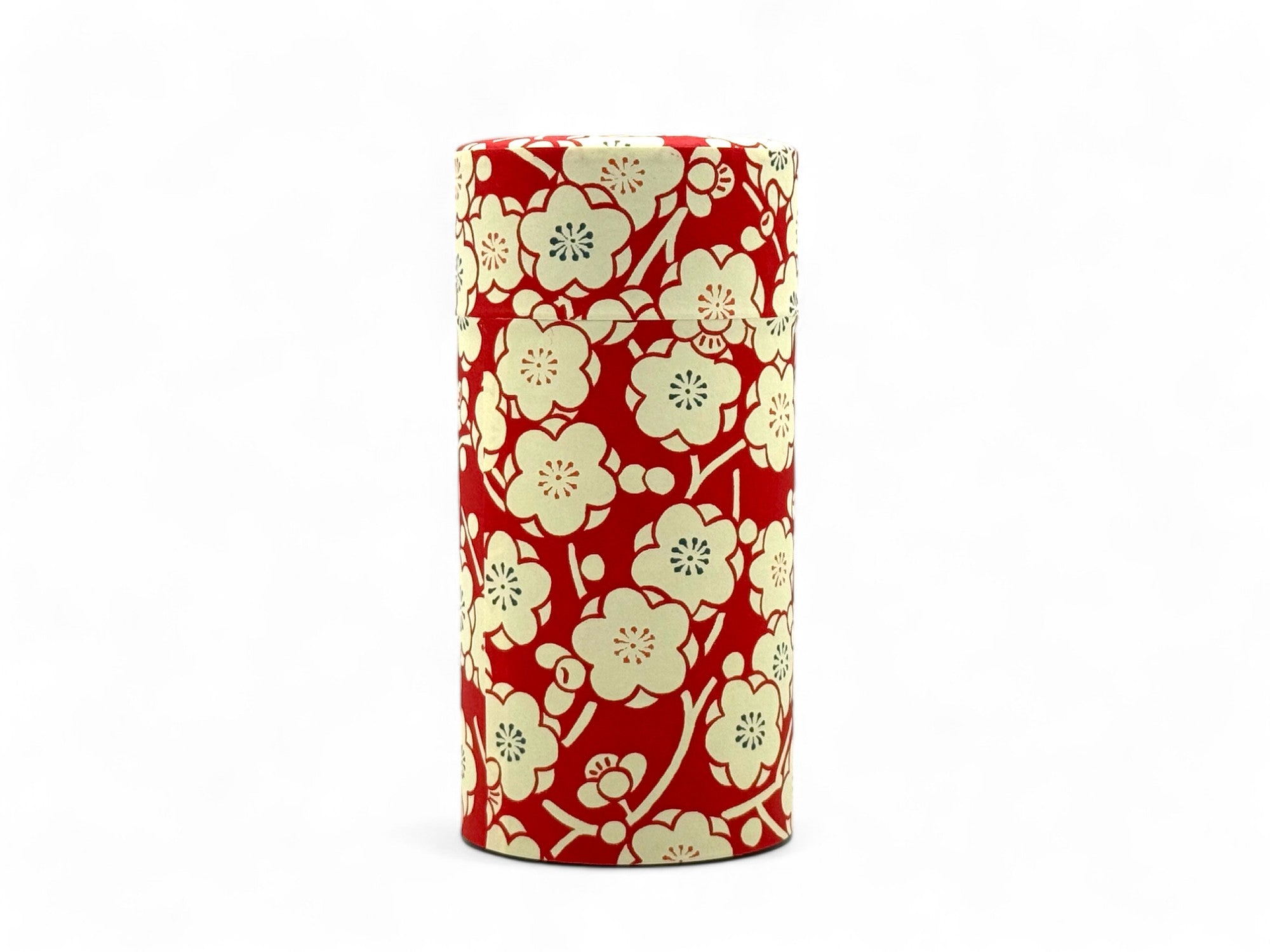 Sakura Red Washi Paper Wrapped Tea Canister - Japanese Chazutsu