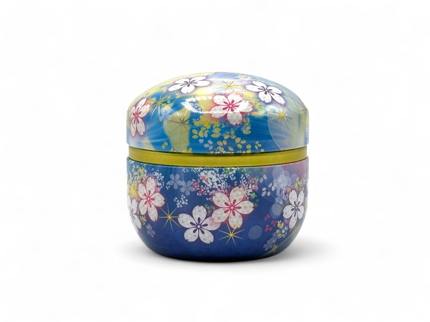 Winter Hana Blue Metal Tea Canister - Japanese Chazutsu