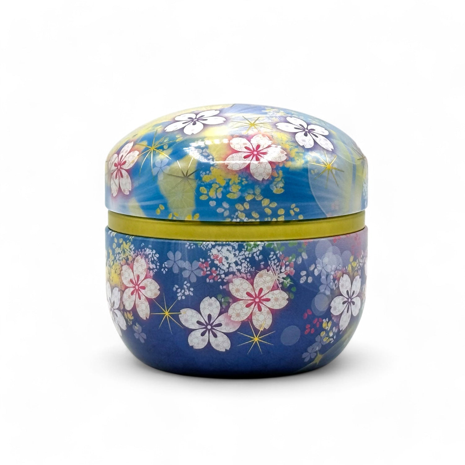 Winter Hana Blue Metal Tea Canister - Japanese Chazutsu