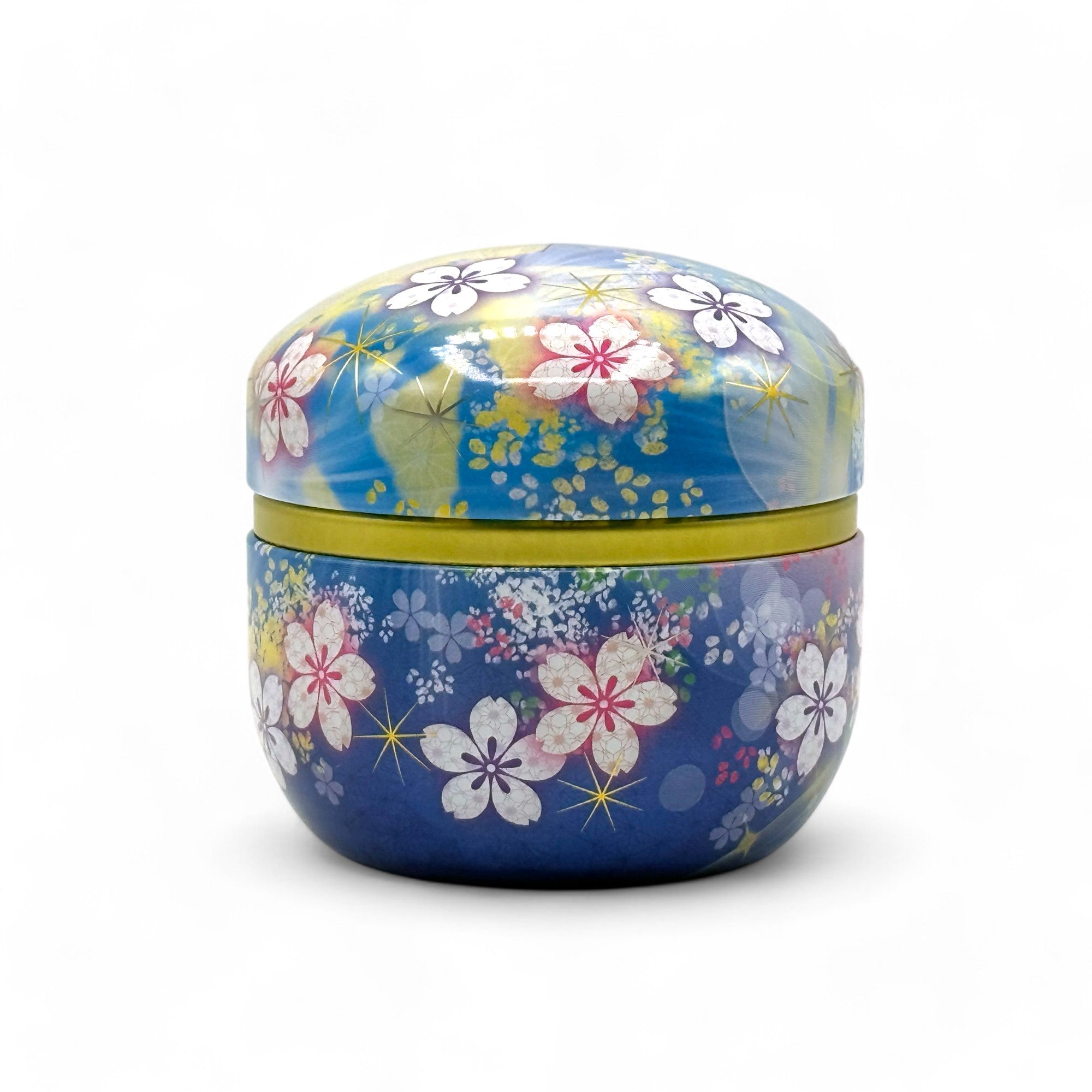 Winter Hana Blue Metal Tea Canister - Japanese Chazutsu