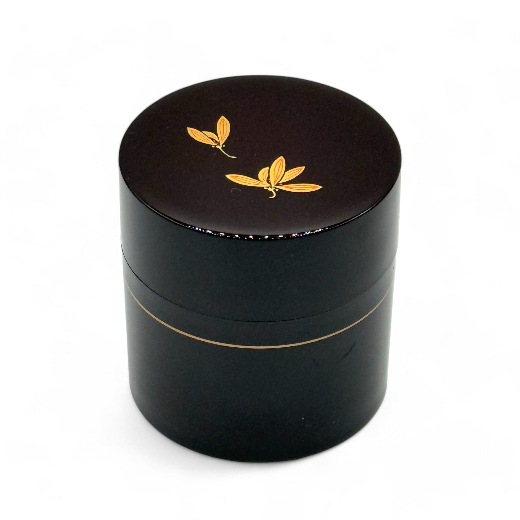 Tame Golden Leaf Brown Resin Lacquered Tea Canister - Japanese Chazutsu