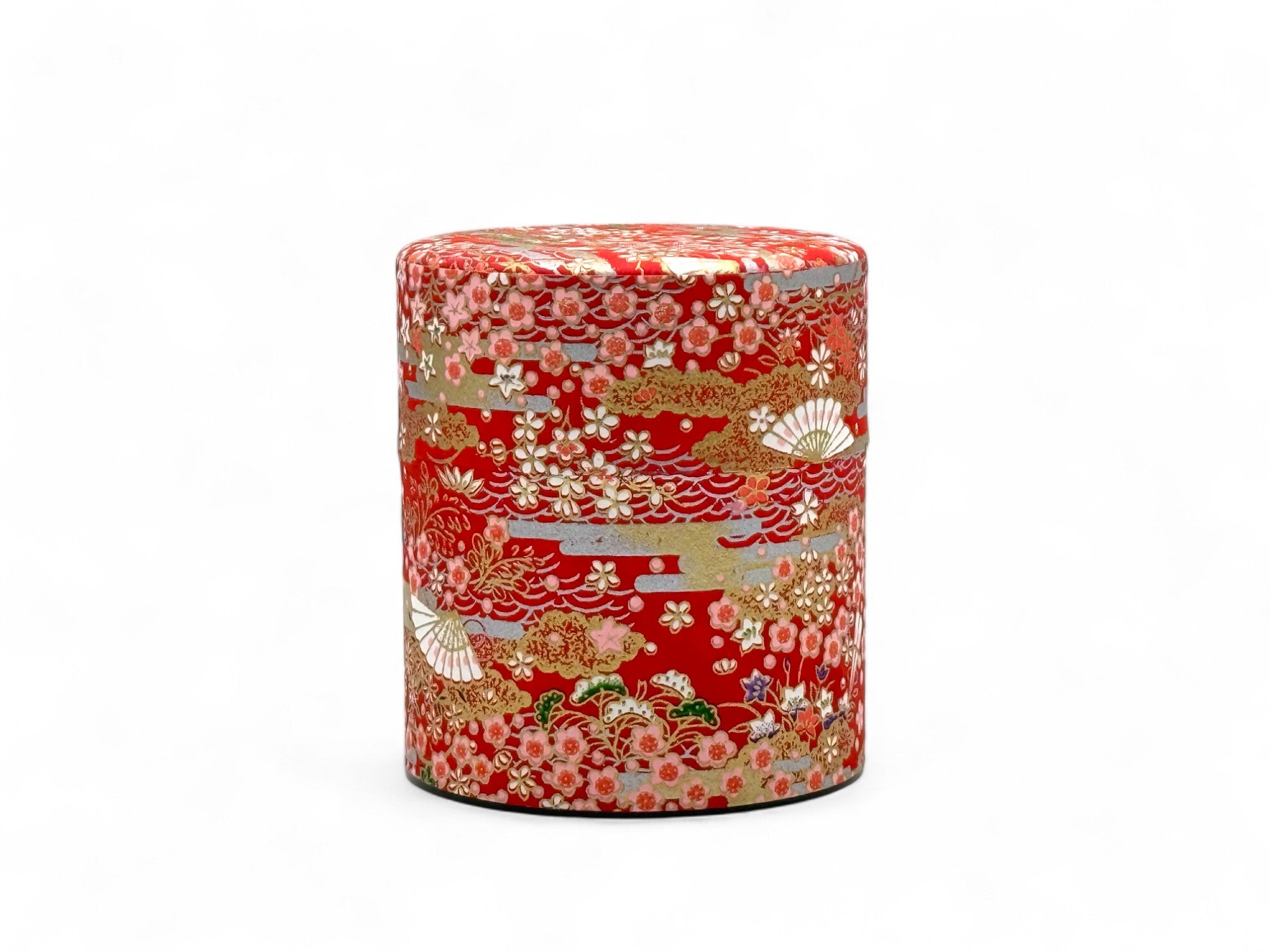 Hiromatsu Red Washi Paper Wrapped Tea Canister (S) - Japanese Chazutsu