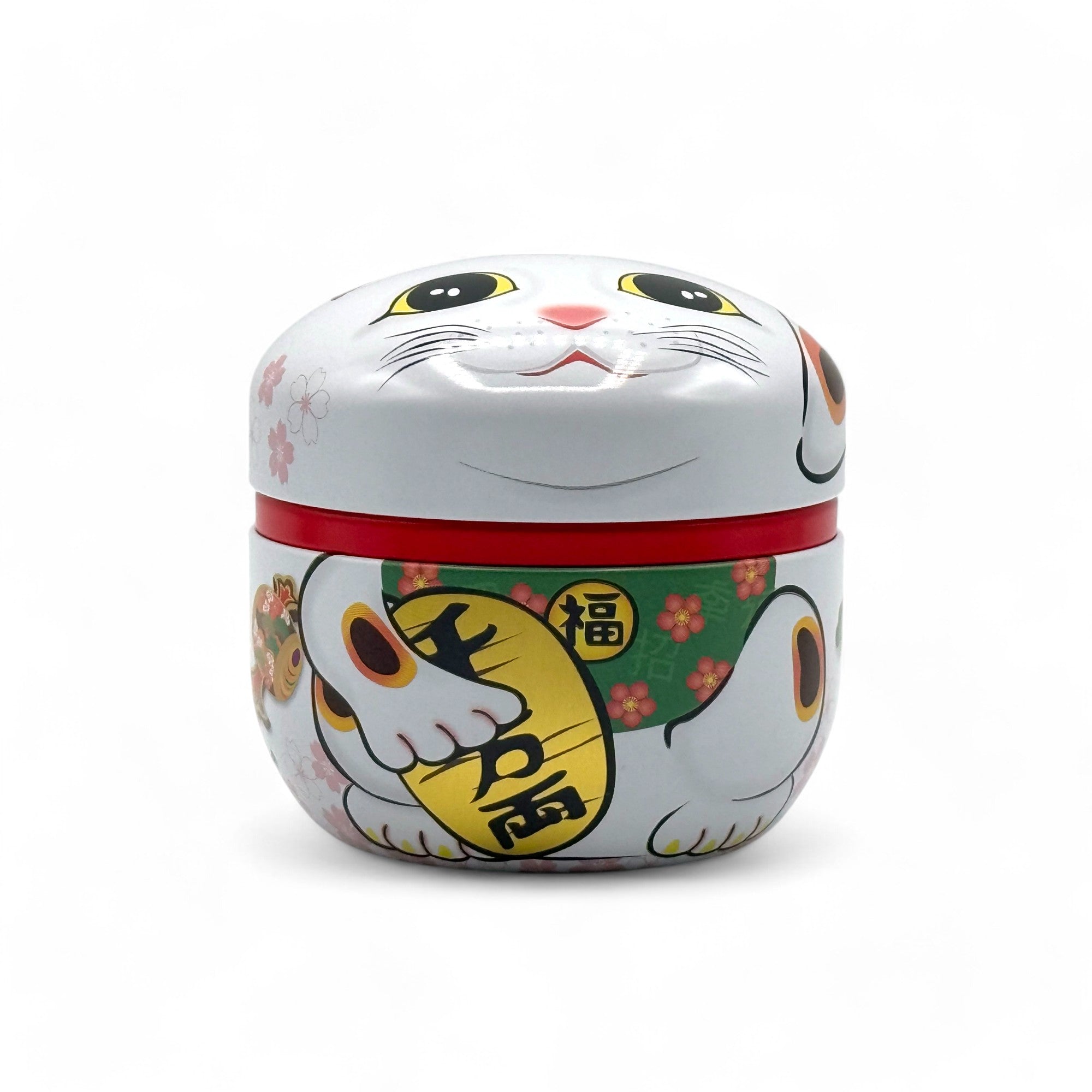 Maneki Neko Cat White Metal Tea Canister - Japanese Chazutsu