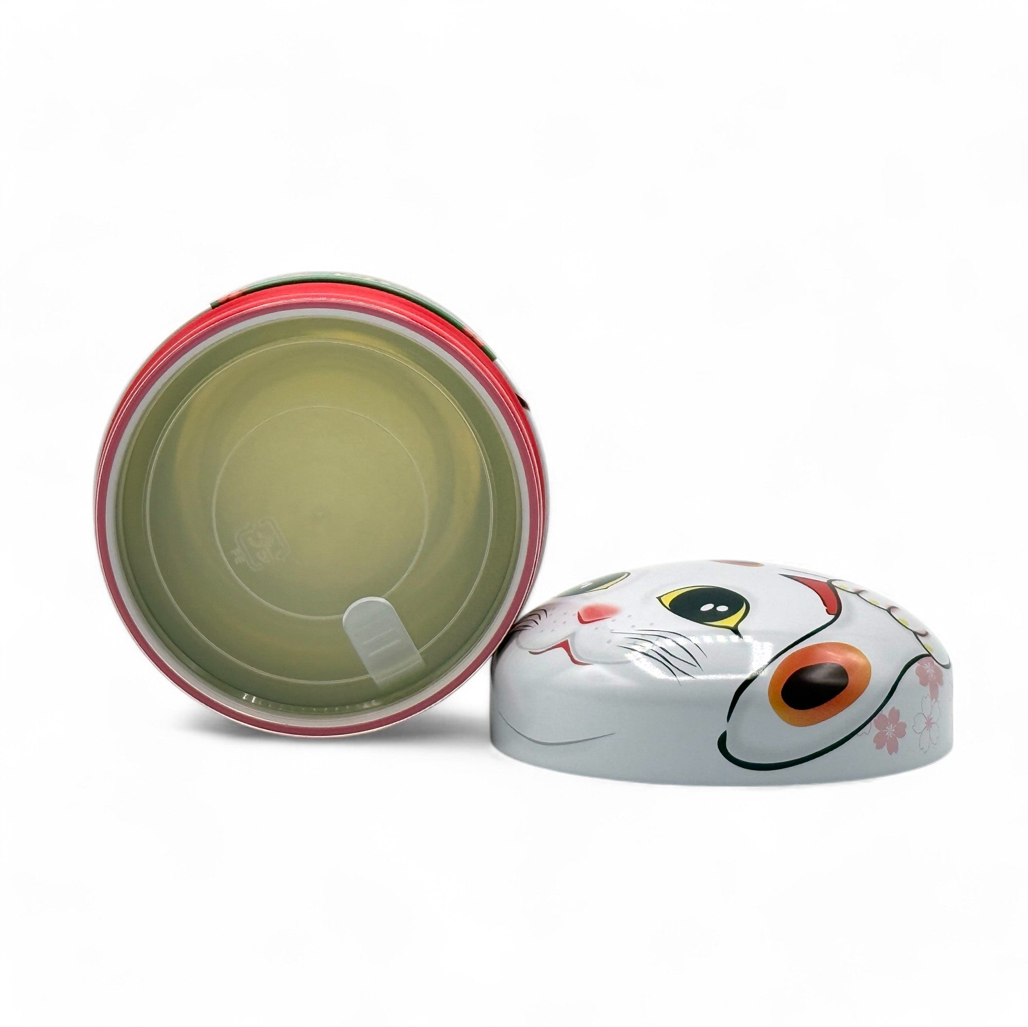 Maneki Neko Cat White Metal Tea Canister - Japanese Chazutsu