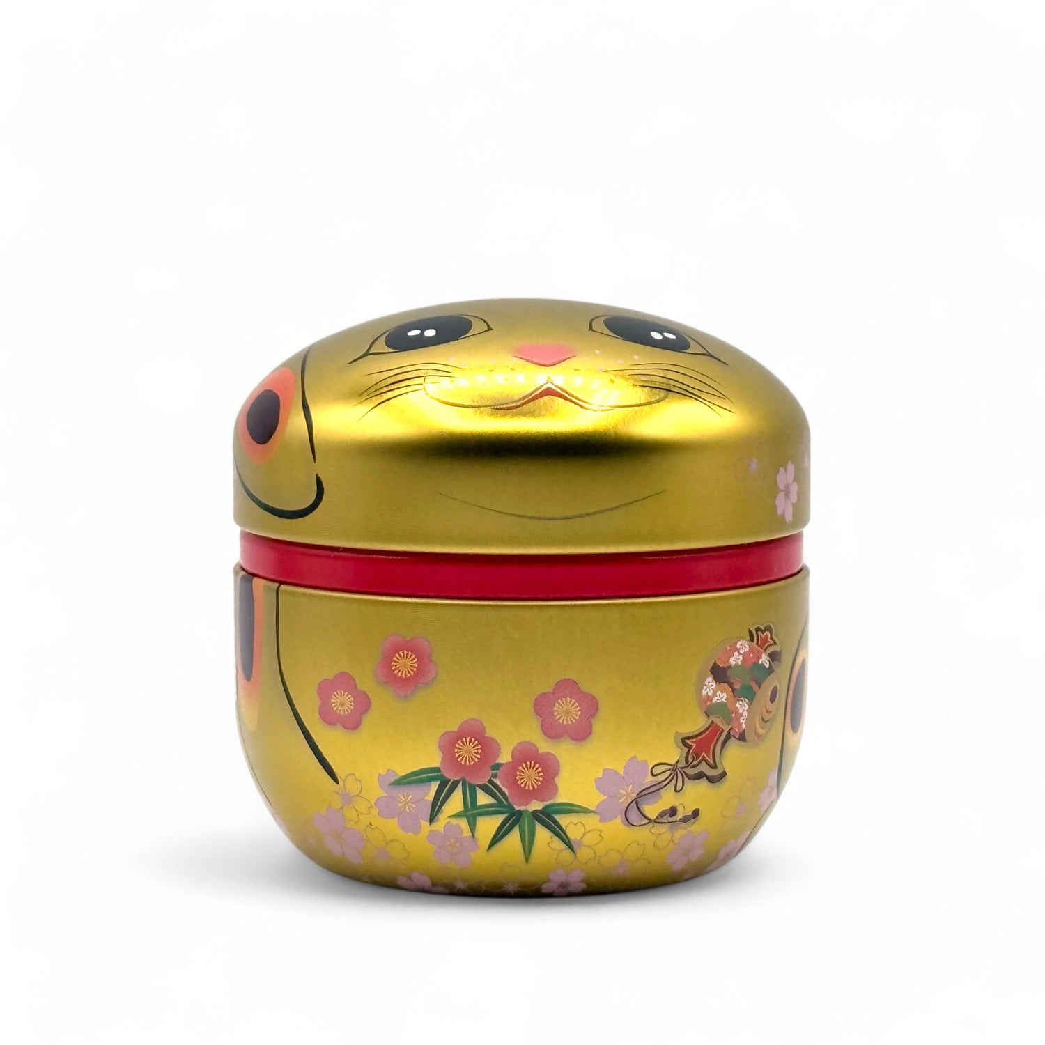 Maneki Neko Cat Gold Metal Tea Canister - Japanese Chazutsu