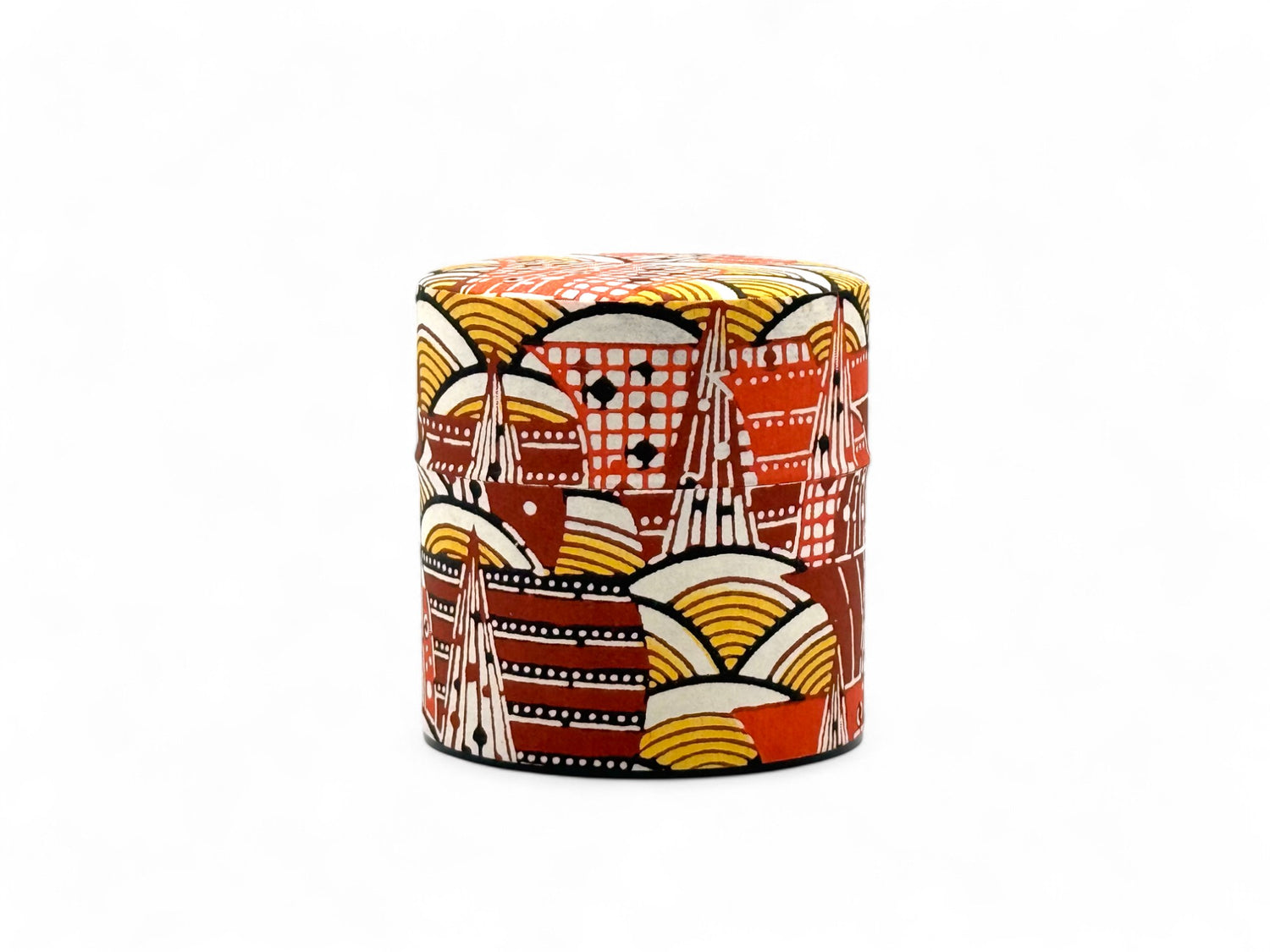 Saikaiha Orange Wave Washi Paper Wrapped Tea Canister (S) - Japanese Chazutsu