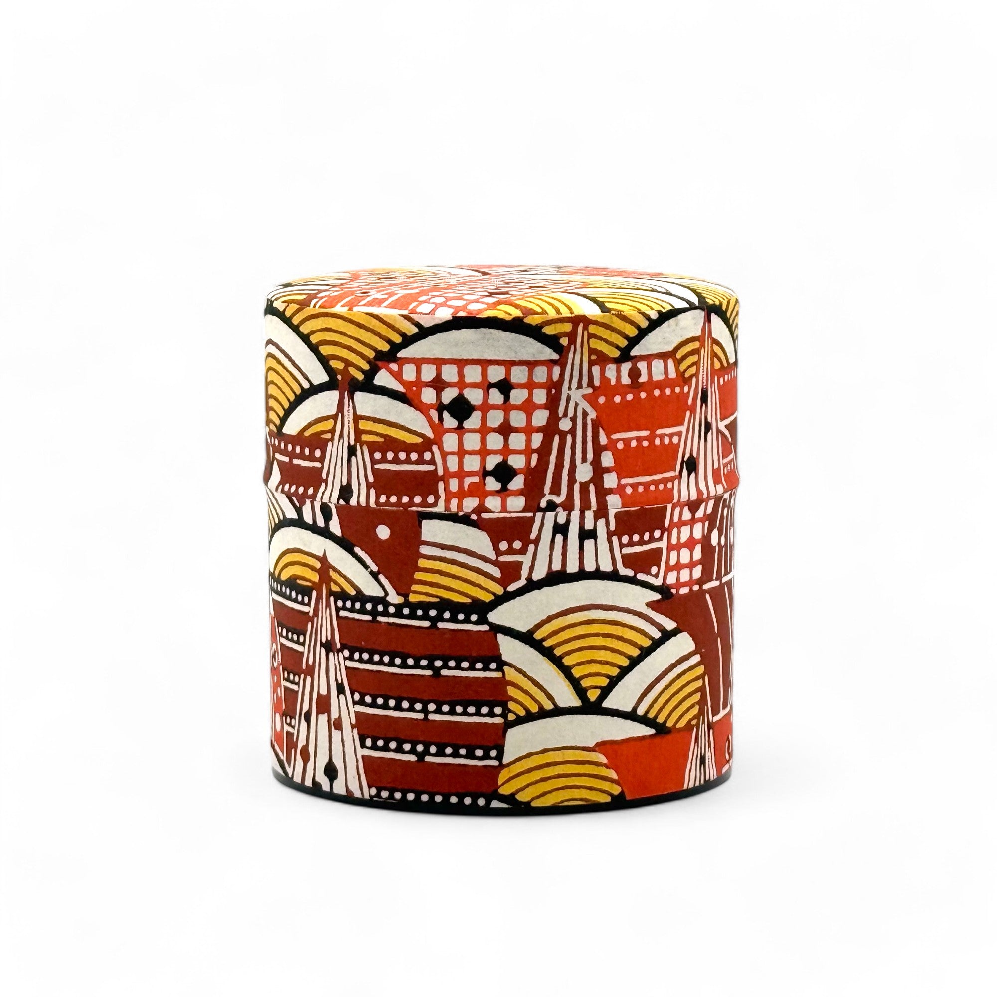Saikaiha Orange Wave Washi Paper Wrapped Tea Canister (S) - Japanese Chazutsu