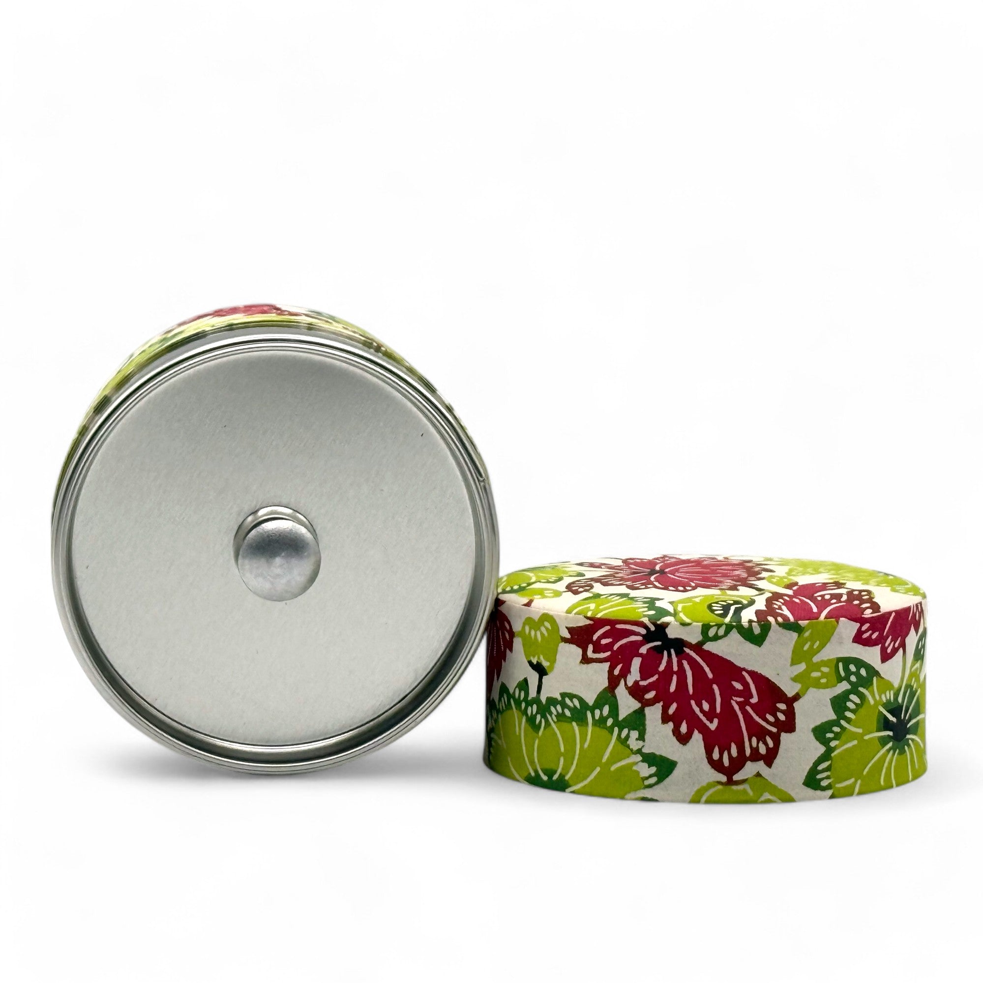Natsuhana Flower Green Washi Paper Wrapped Tea Canister (S) - Japanese Chazutsu