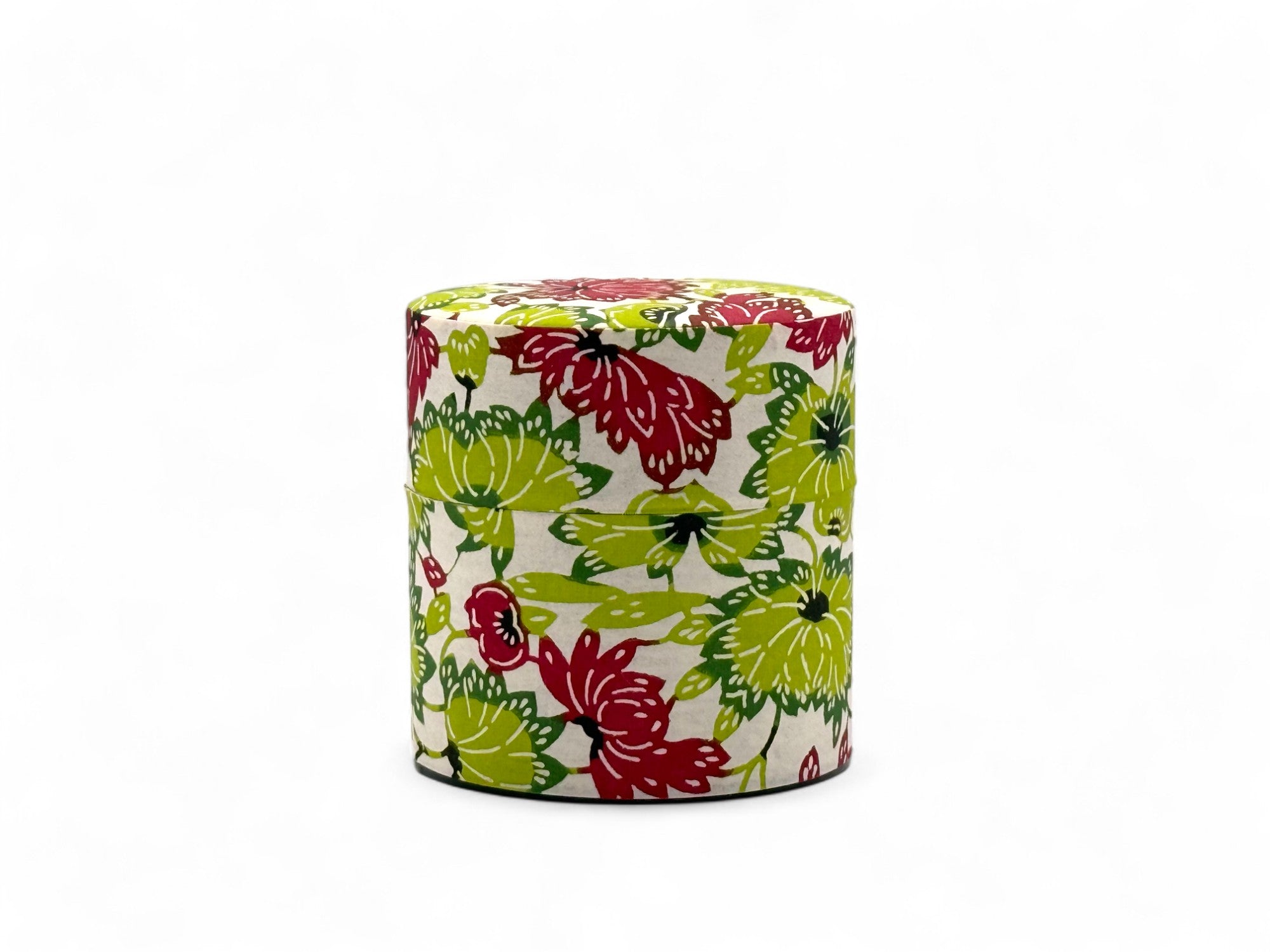 Natsuhana Flower Green Washi Paper Wrapped Tea Canister (S) - Japanese Chazutsu
