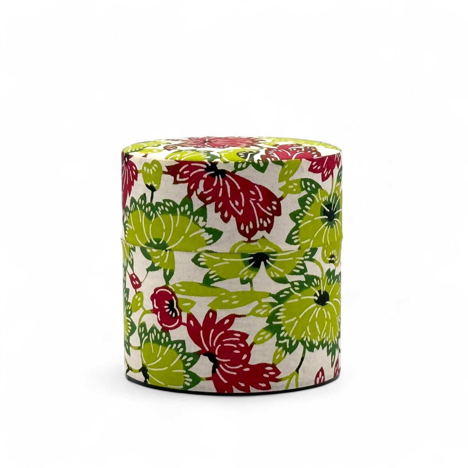 Natsuhana Flower Green Washi Paper Wrapped Tea Canister (S) - Japanese Chazutsu
