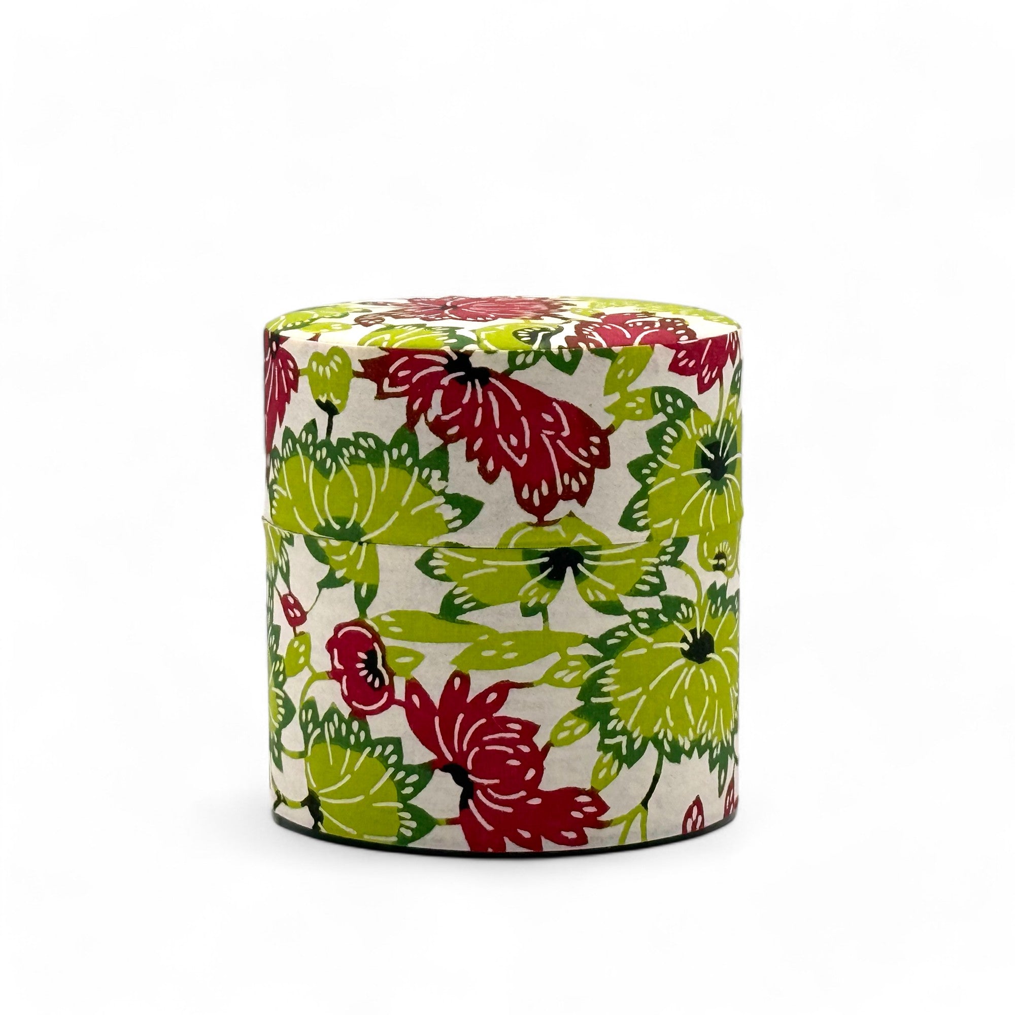 Natsuhana Flower Green Washi Paper Wrapped Tea Canister (S) - Japanese Chazutsu