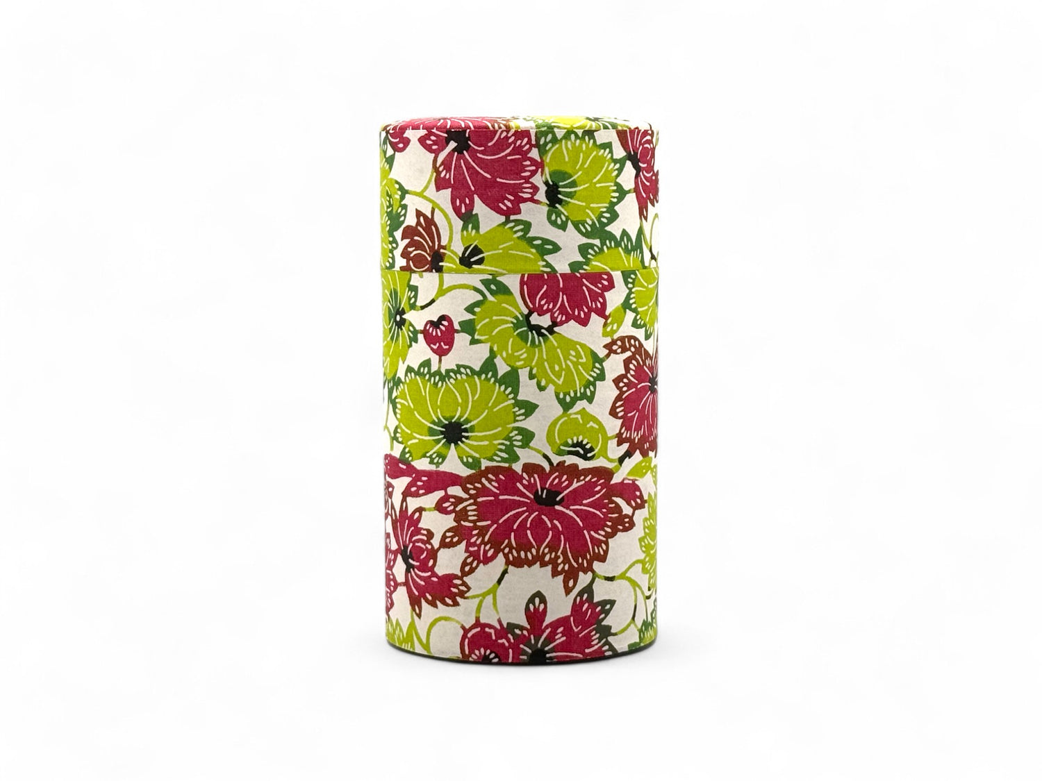 Natsuhana Flower Green Washi Paper Wrapped Tea Canister (L) - Japanese Chazutsu