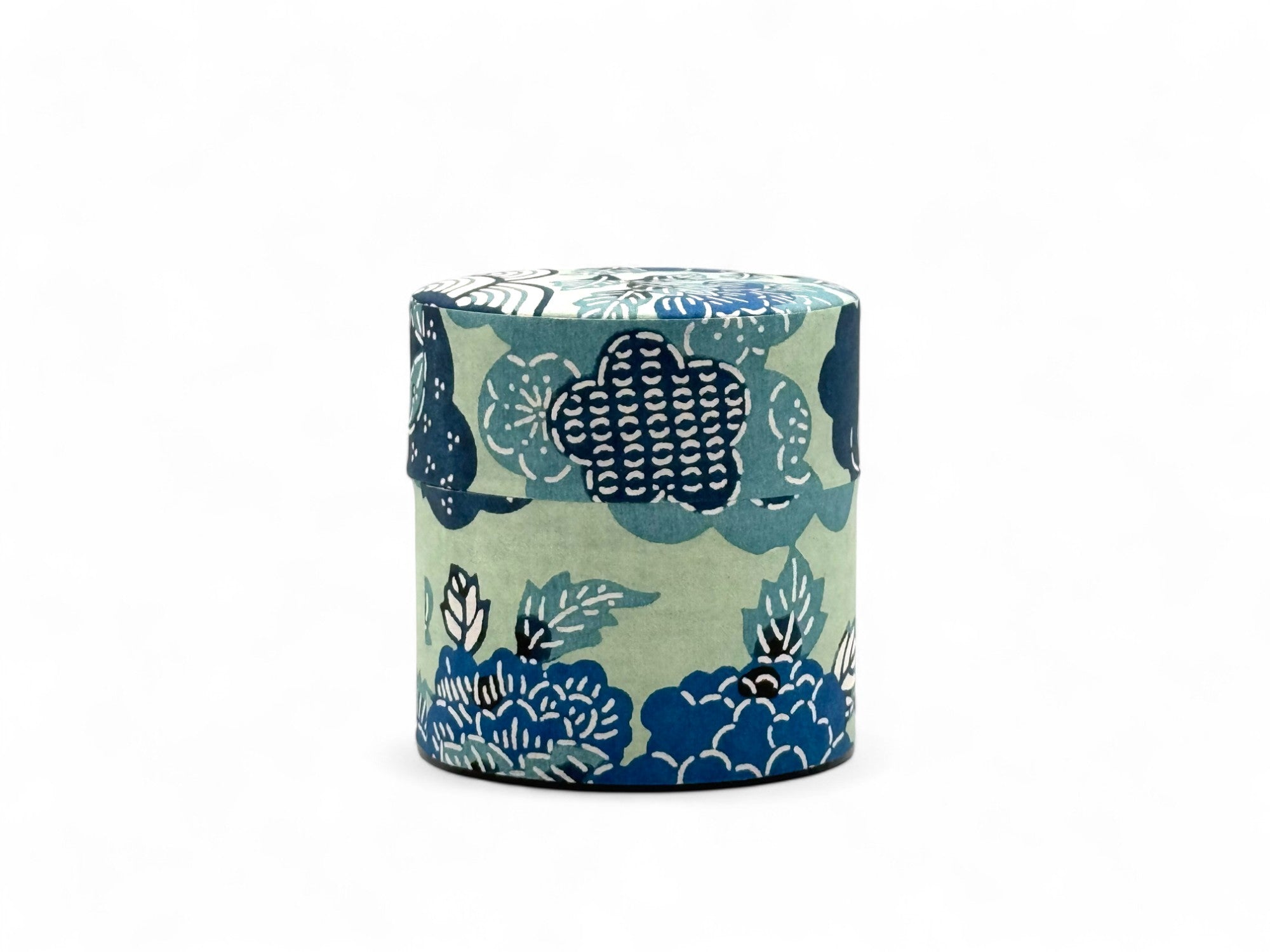 Shiki Seikaiha Blue Washi Paper Wrapped Tea Canister (S) - Japanese Chazutsu