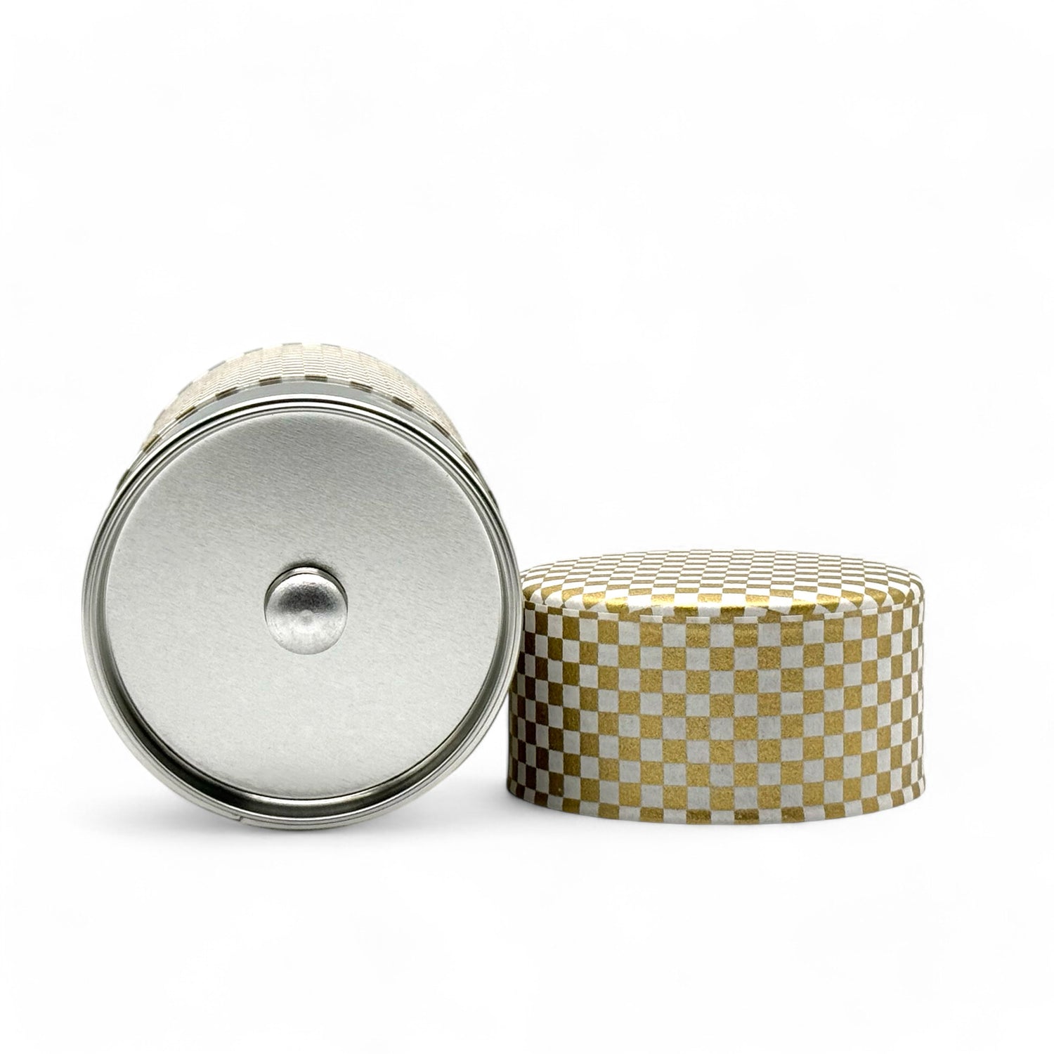 Ichimatsu Checkered Gold Washi Paper Wrapped Tea Canister (L) - Japanese Chazutsu