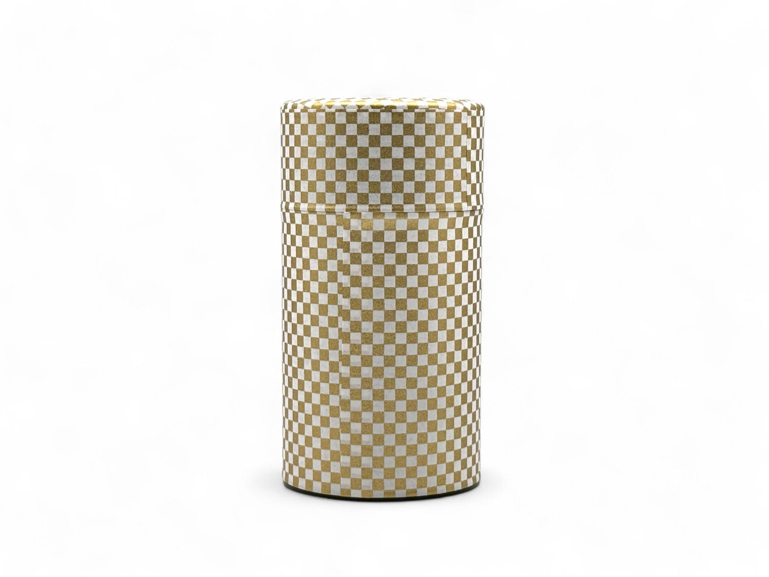 Ichimatsu Checkered Gold Washi Paper Wrapped Tea Canister (L) - Japanese Chazutsu