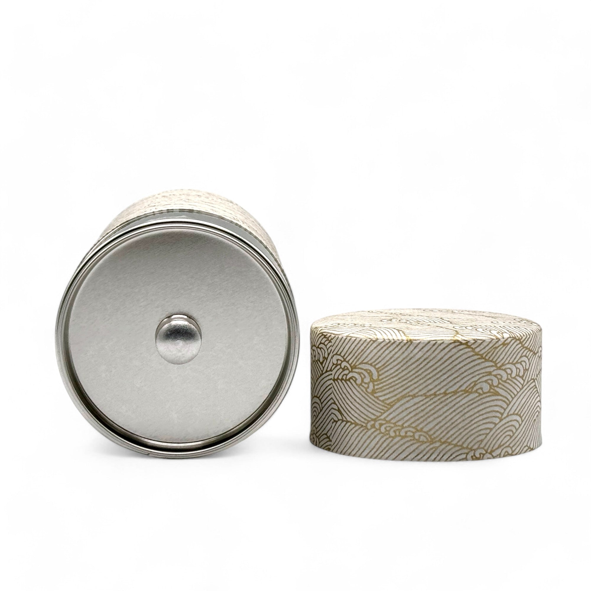 Kenran Nami White Washi Paper Wrapped Tea Canister (L) - Japanese Chazutsu