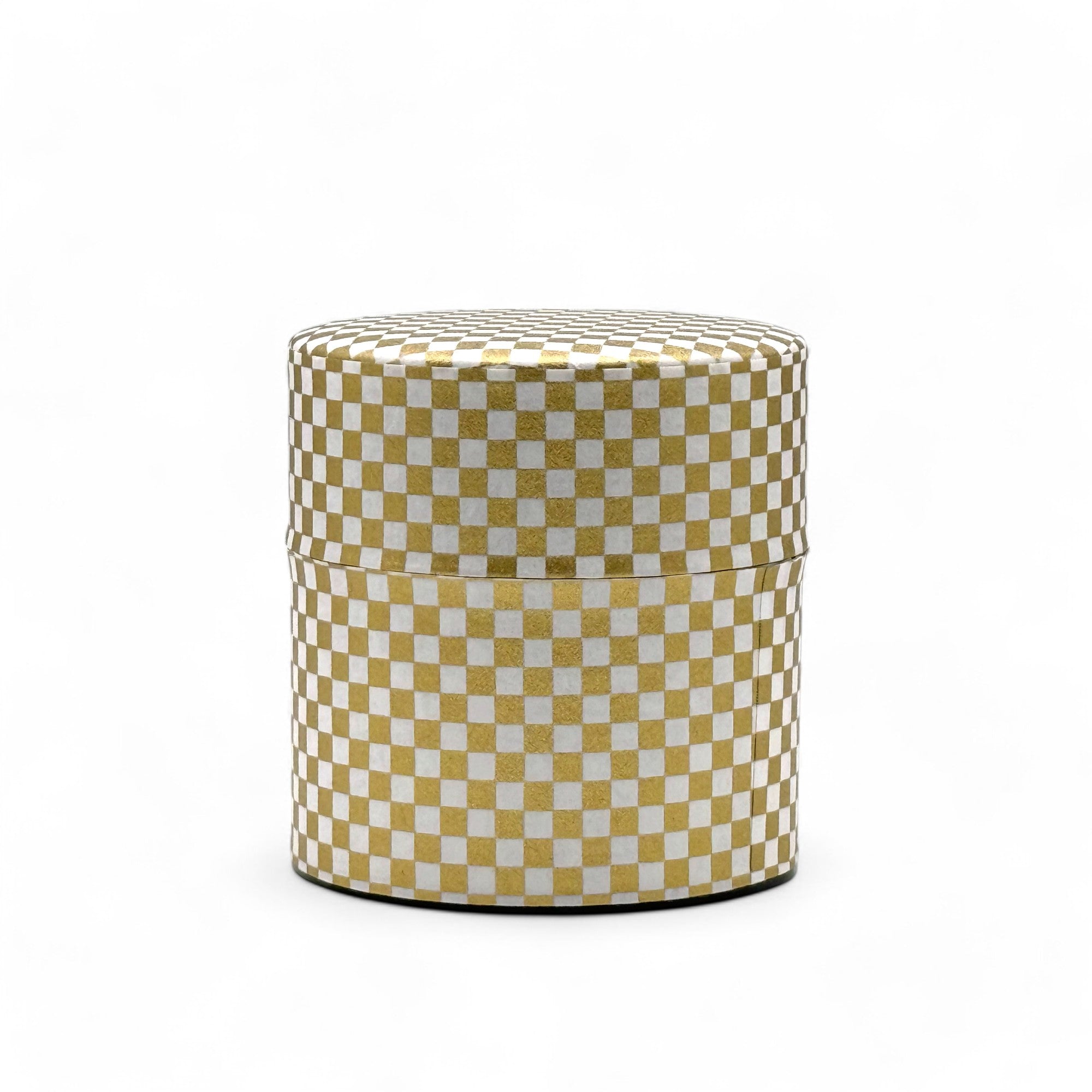 Ichimatsu Checkered Gold Washi Paper Wrapped Tea Canister (S) - Japanese Chazutsu