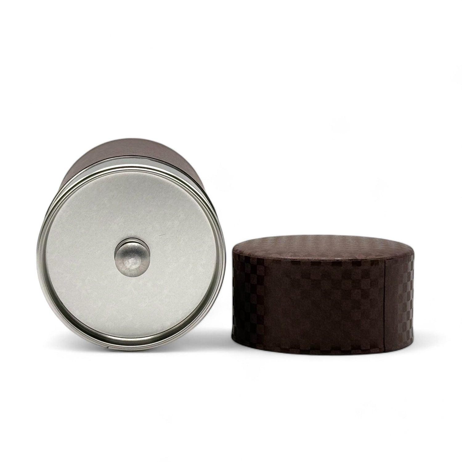 Ichimatsu Checkered Brown Washi Paper Wrapped Tea Canister (L) - Japanese Chazutsu