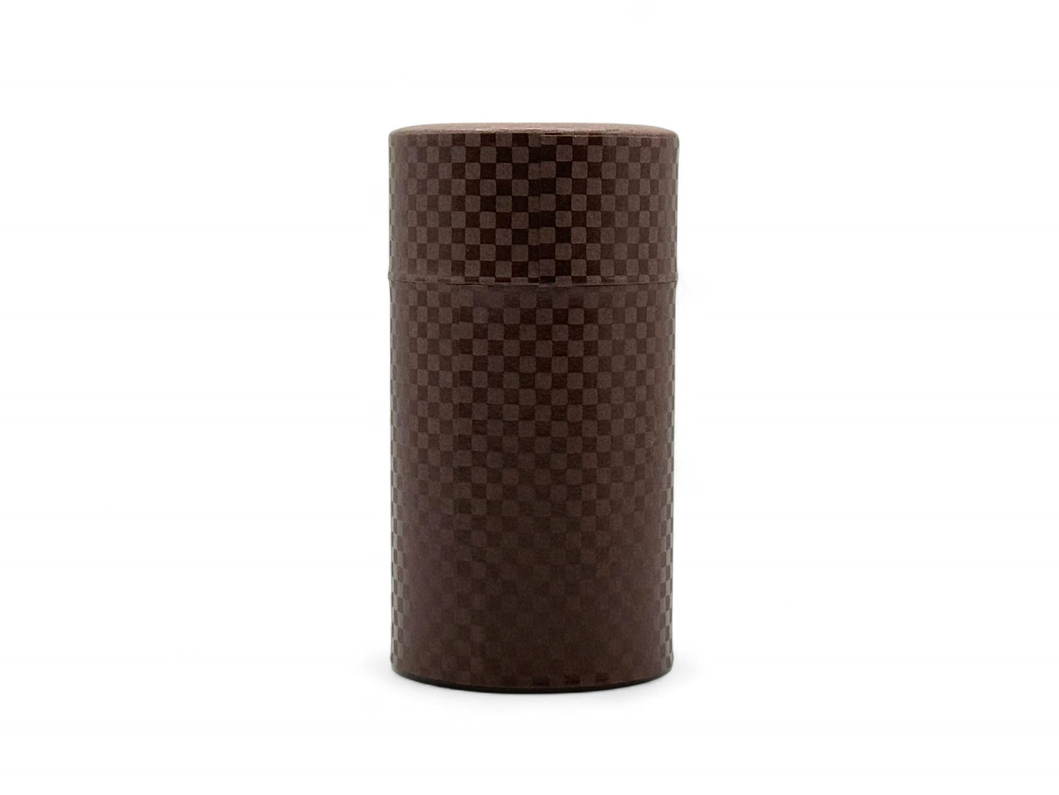Ichimatsu Checkered Brown Washi Paper Wrapped Tea Canister (L) - Japanese Chazutsu