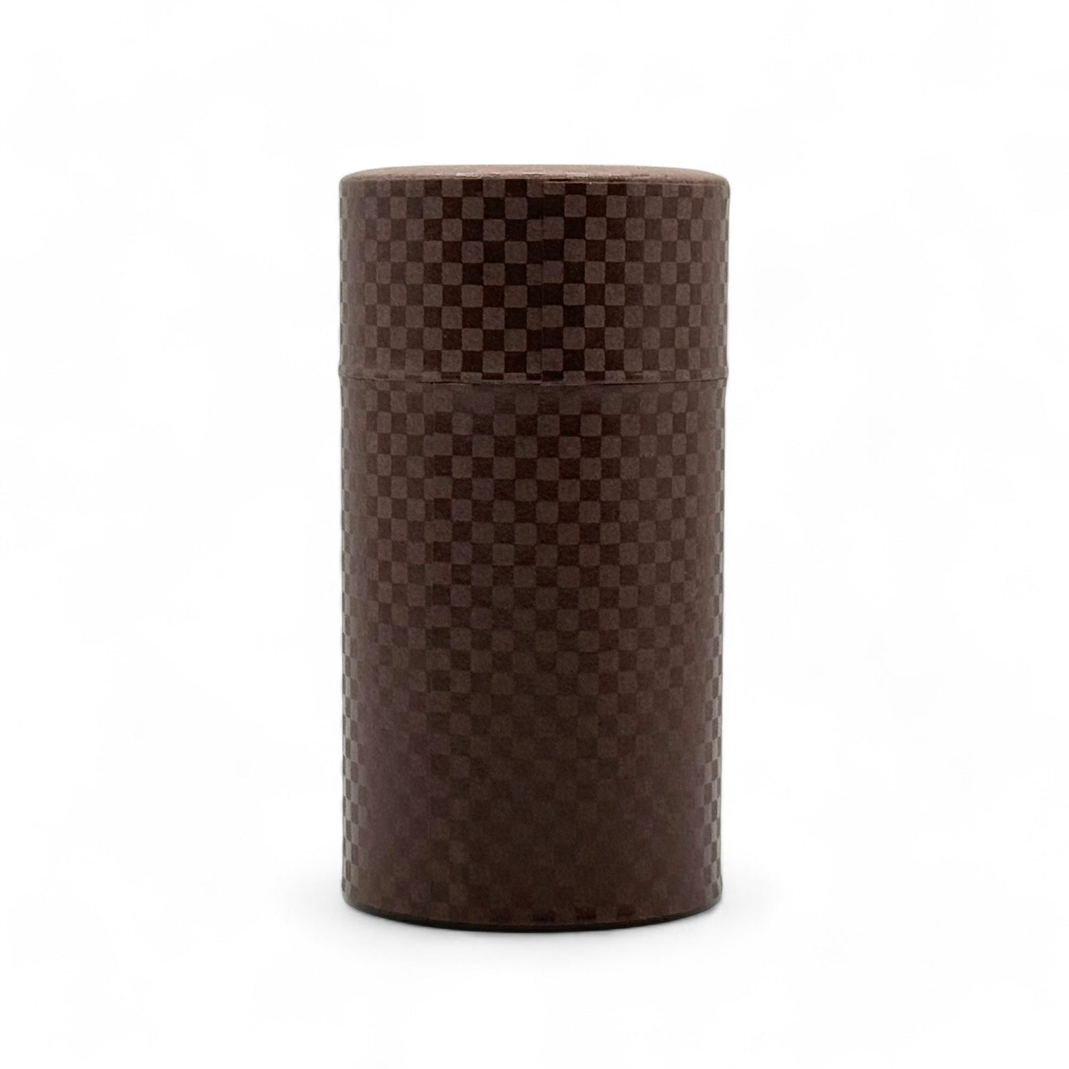 Ichimatsu Checkered Brown Washi Paper Wrapped Tea Canister (L) - Japanese Chazutsu