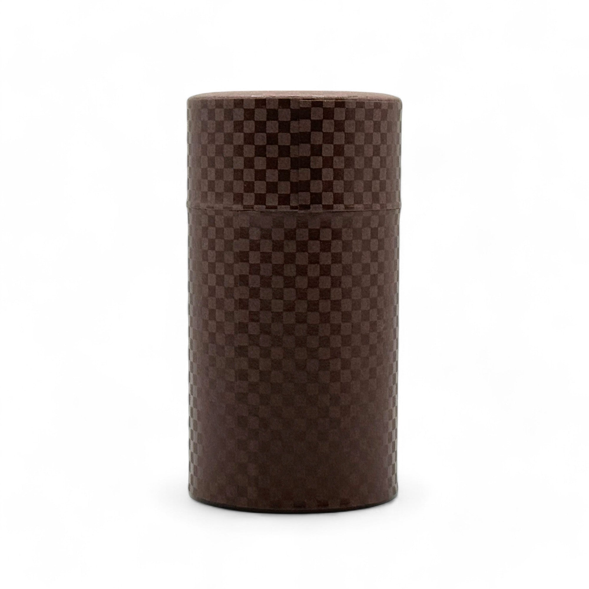 Ichimatsu Checkered Brown Washi Paper Wrapped Tea Canister (L) - Japanese Chazutsu