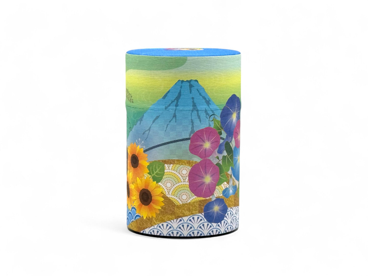 Shizukan Asago Blue Mt. Fuji Series Washi Paper Wrapped Tea Canister (S) - Japanese Chazutsu