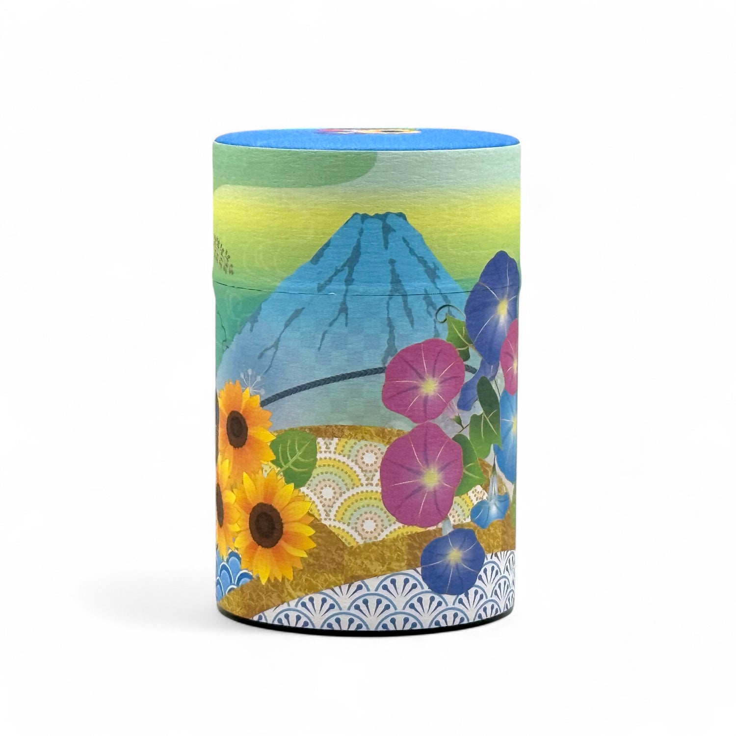Shizukan Asago Blue Mt. Fuji Series Washi Paper Wrapped Tea Canister (S) - Japanese Chazutsu