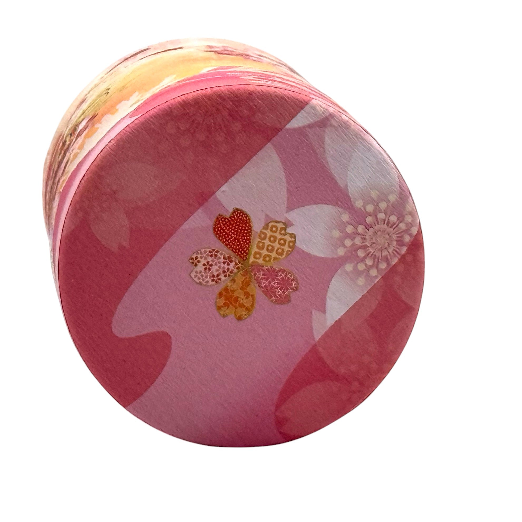 Shizukan Sakura Pink Blossom Mt. Fuji Series Washi Paper Wrapped Tea Canister (S) - Japanese Chazutsu