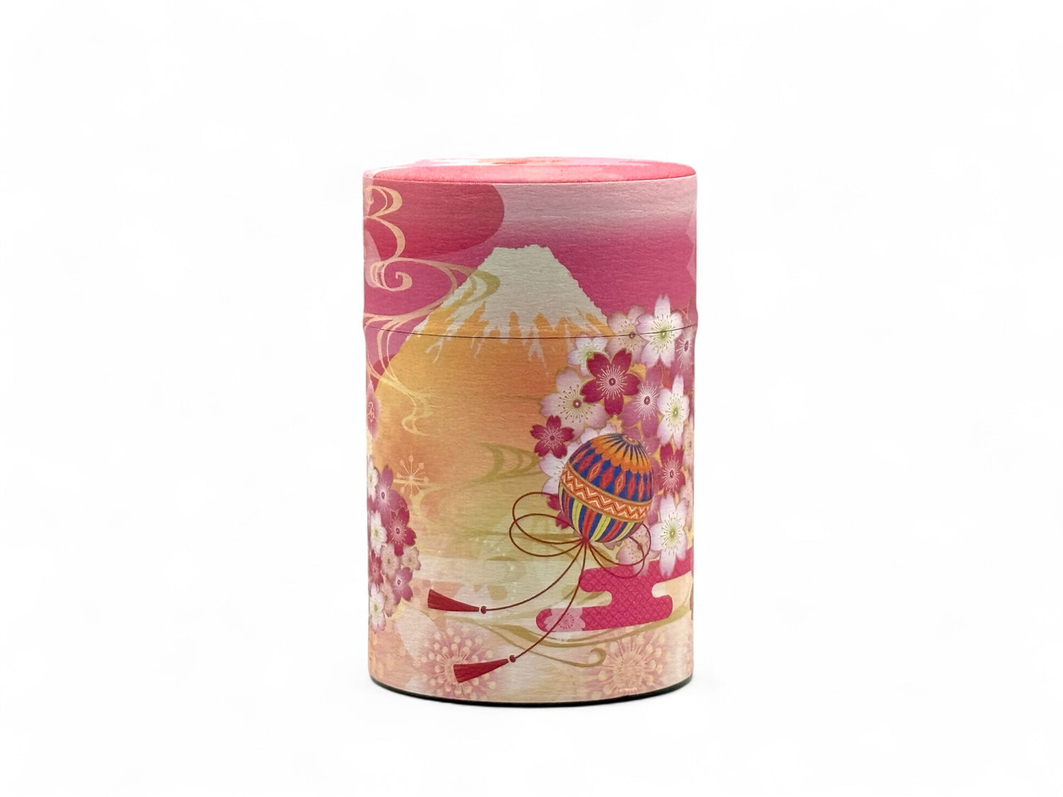 Shizukan Sakura Pink Blossom Mt. Fuji Series Washi Paper Wrapped Tea Canister (S) - Japanese Chazutsu