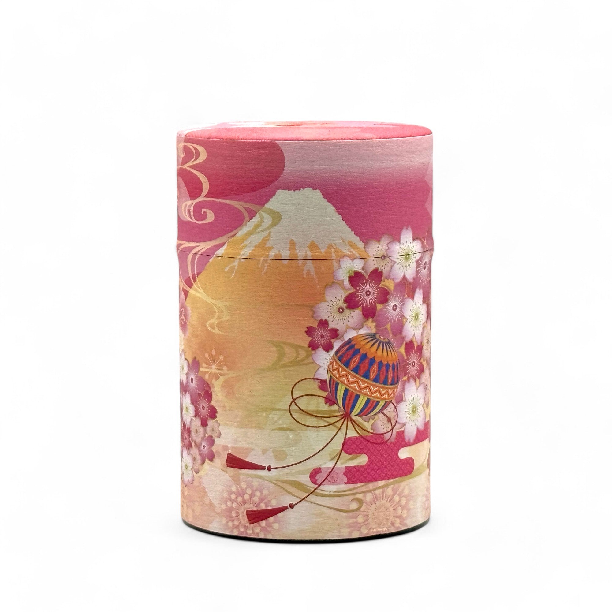 Shizukan Sakura Pink Blossom Mt. Fuji Series Washi Paper Wrapped Tea Canister (S) - Japanese Chazutsu