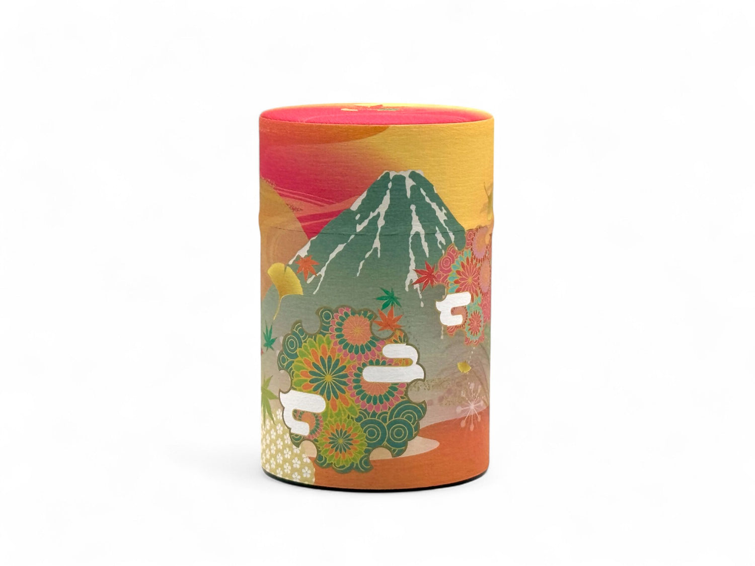 Shizukan Momiji Orange Mt. Fuji Series Washi Paper Wrapped Tea Canister (S) - Japanese Chazutsu