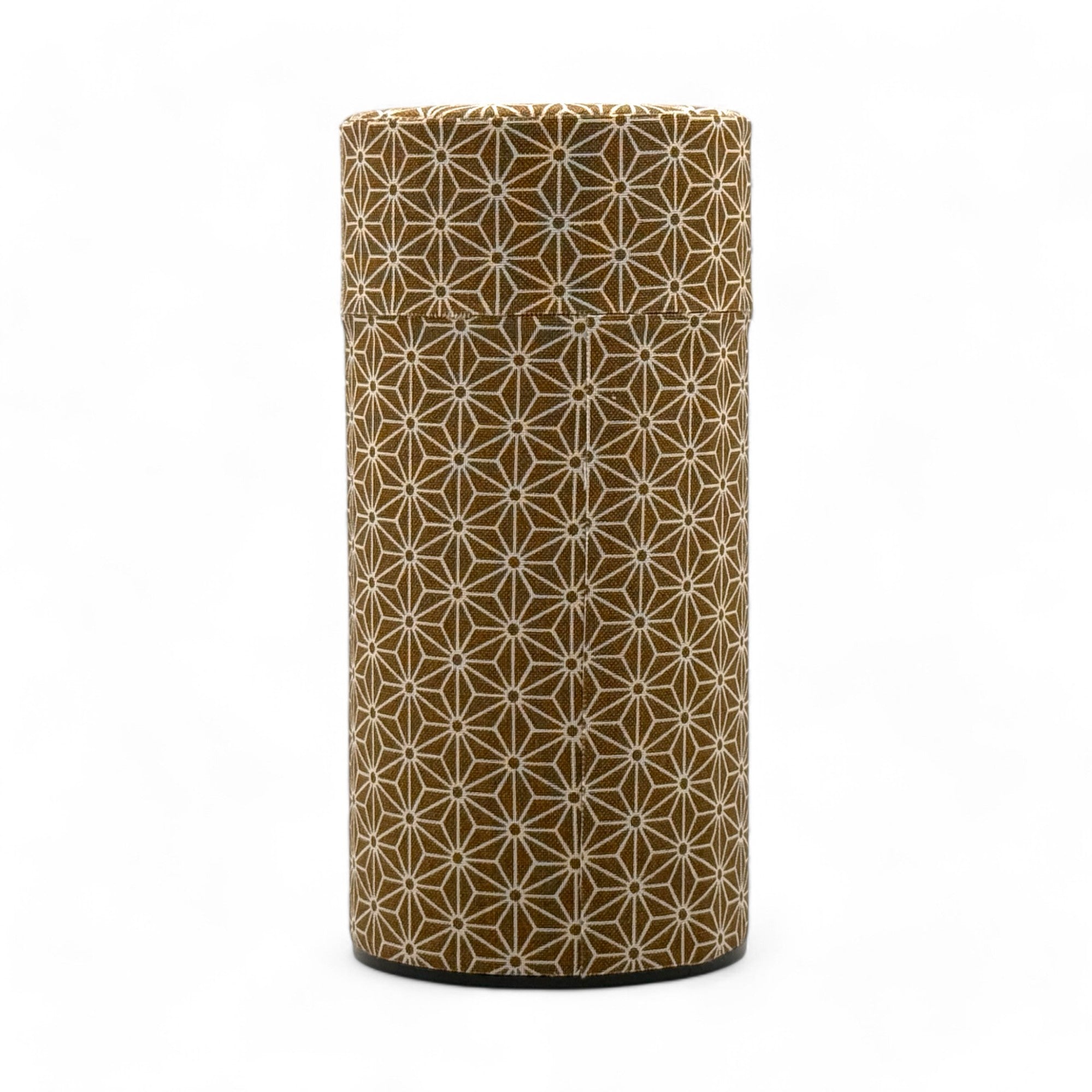 Okumura Seikan Asanoha Brown Washi Paper Wrapped Tea Canister (L) - Japanese Chazutsu