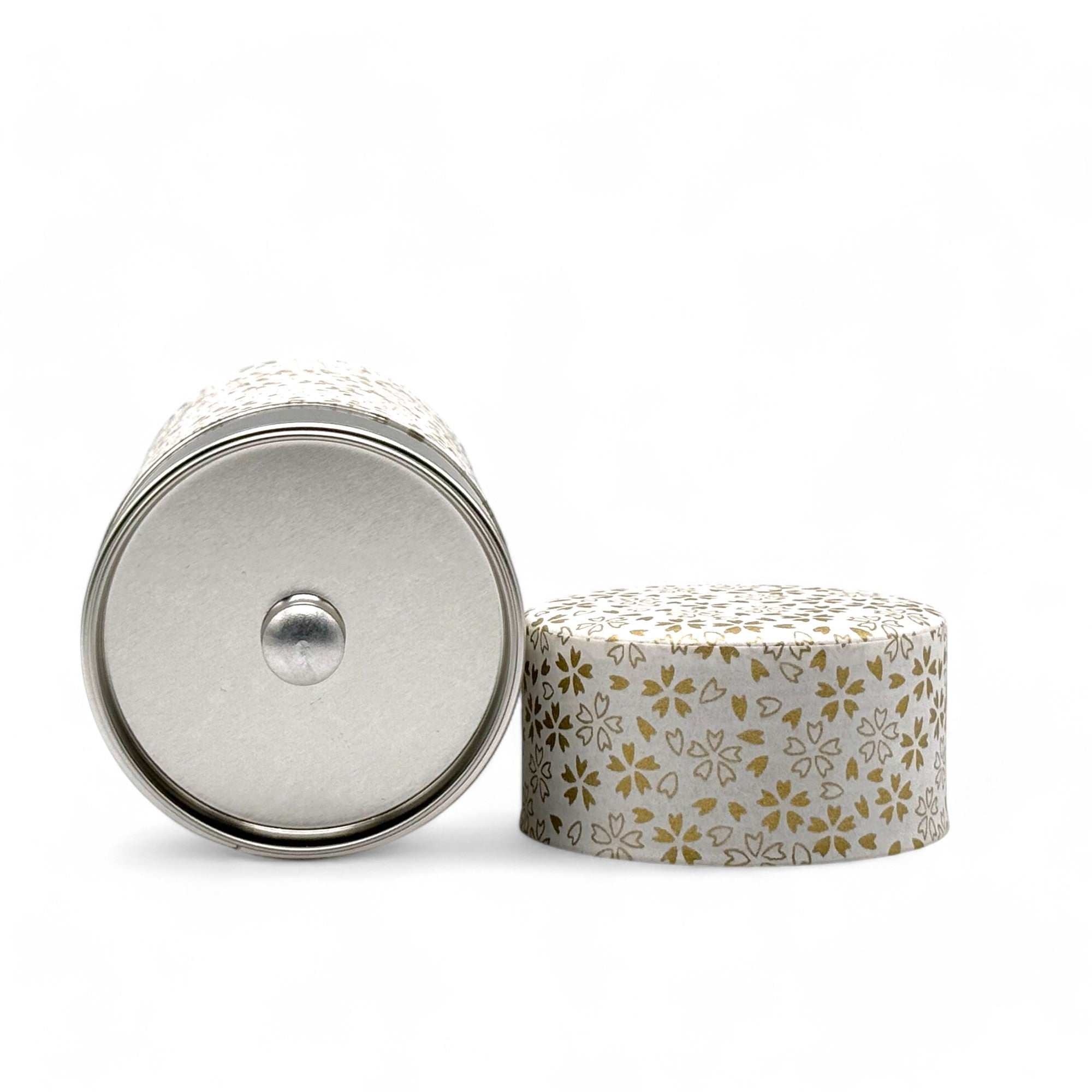 Kenran Hana White Washi Paper Wrapped Tea Canister (L) - Japanese Chazutsu