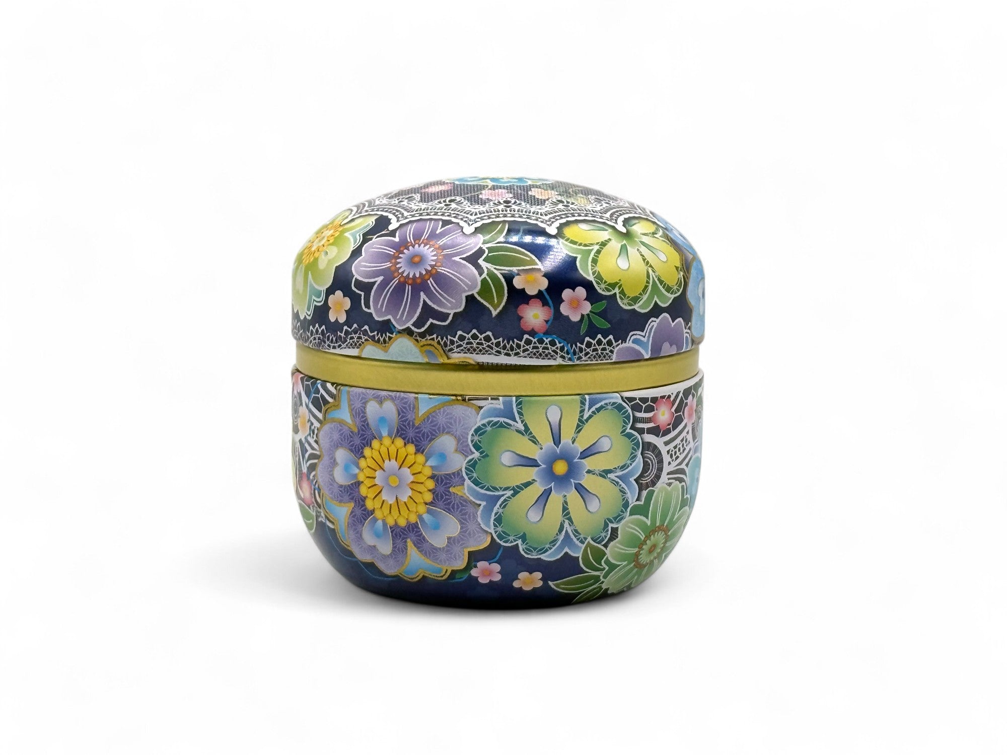 Toropikaru Hana Blue Metal Tea Canister - Japanese Chazutsu
