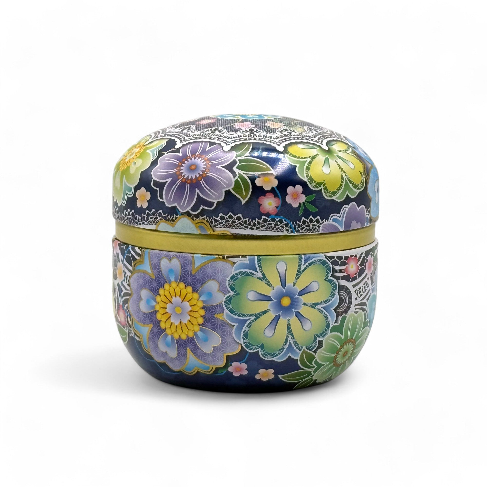 Toropikaru Hana Blue Metal Tea Canister - Japanese Chazutsu