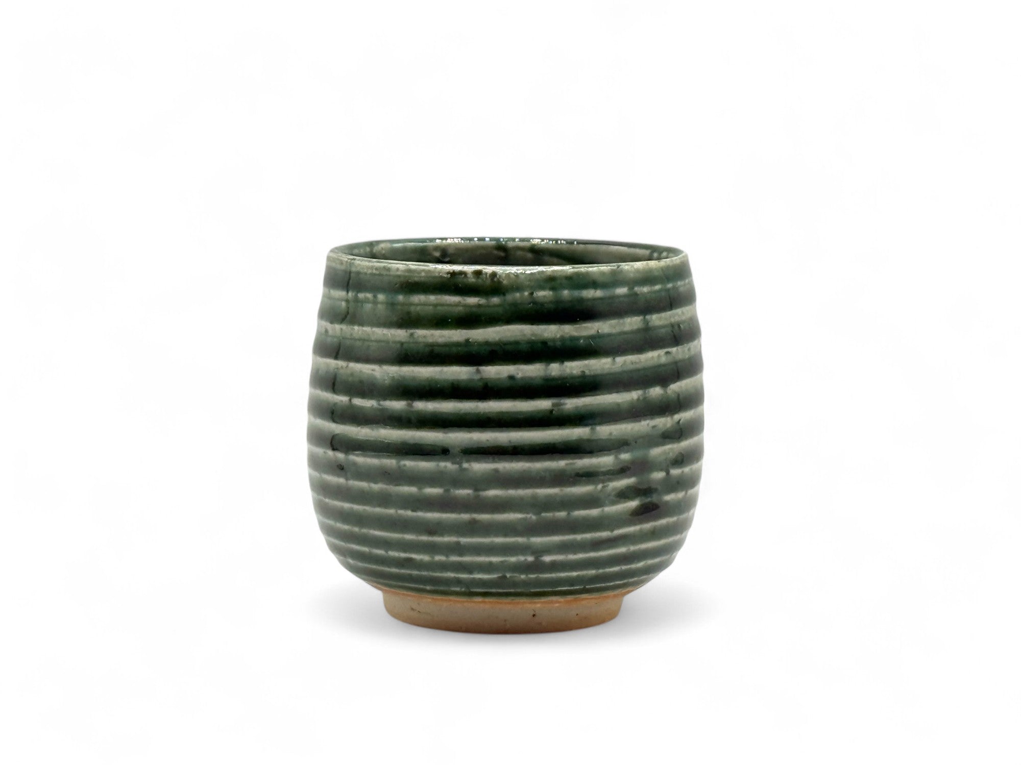 Oribe Stripe Green Mino-yaki Yunomi - Japanese Teacup