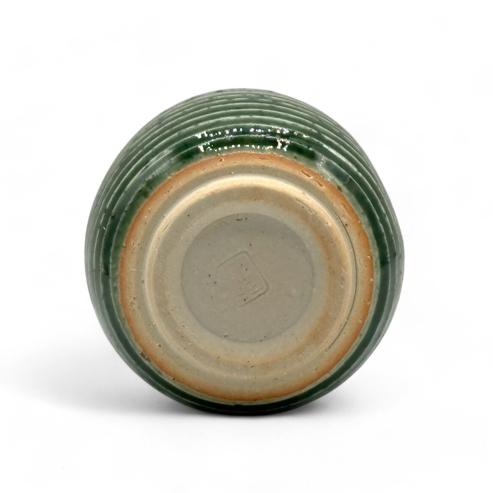 Oribe Stripe Green Mino-yaki Yunomi - Japanese Teacup