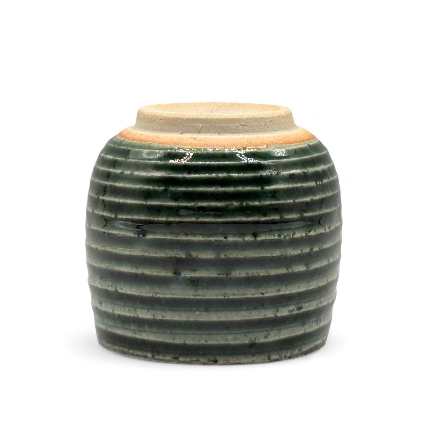 Oribe Stripe Green Mino-yaki Yunomi - Japanese Teacup