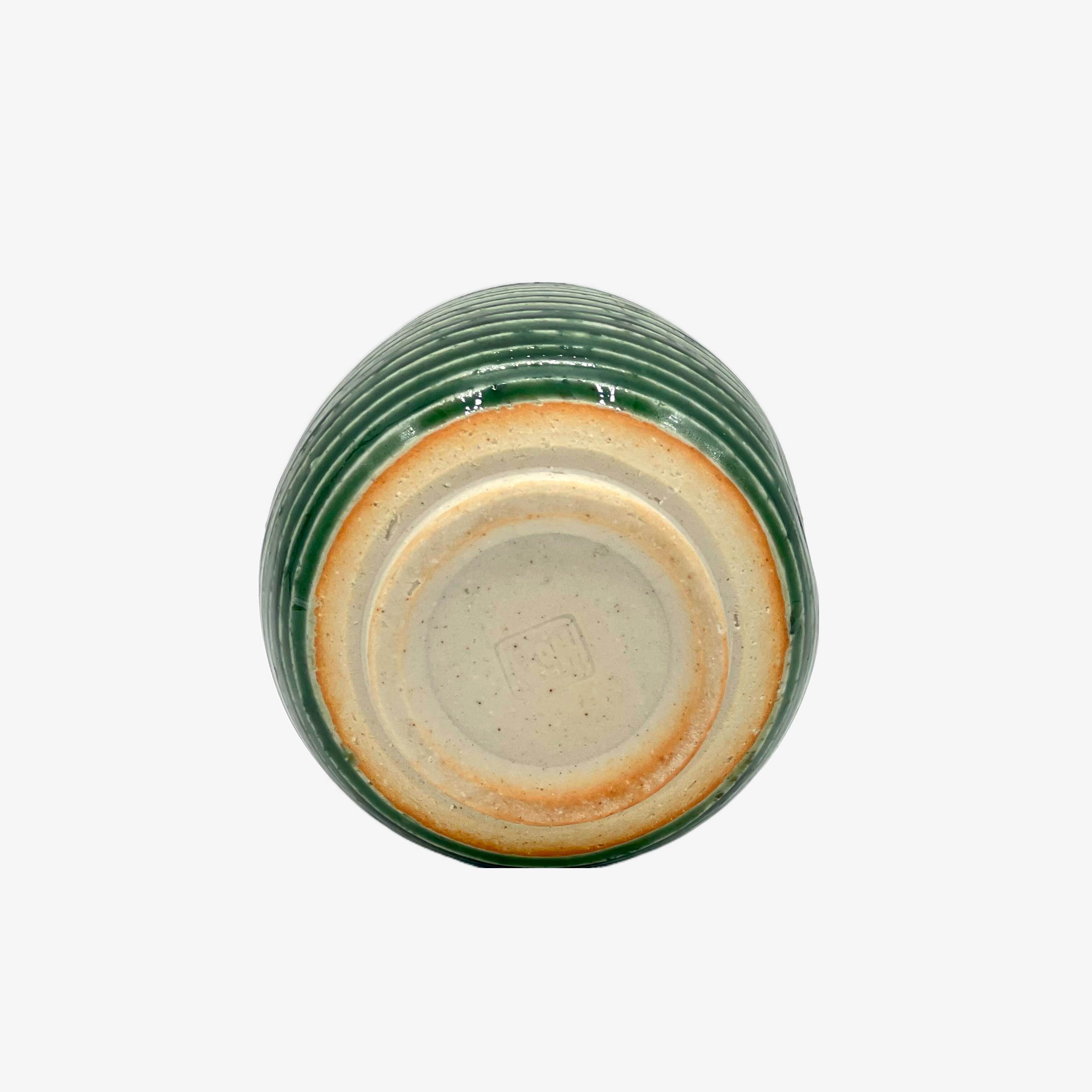 Oribe Stripe Green Yunomi - Japanese Teacup Teaware Inoue Tea